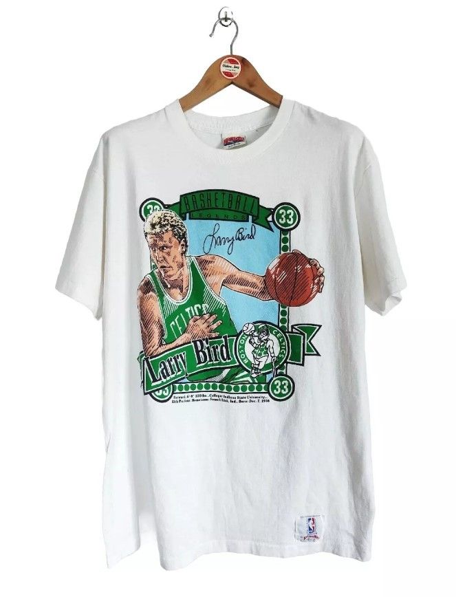 image of NBA x Nutmeg Mills Vintage Larry Bird Caricature 1989 T-Shirt Basketball in White, Men's (Size XL)