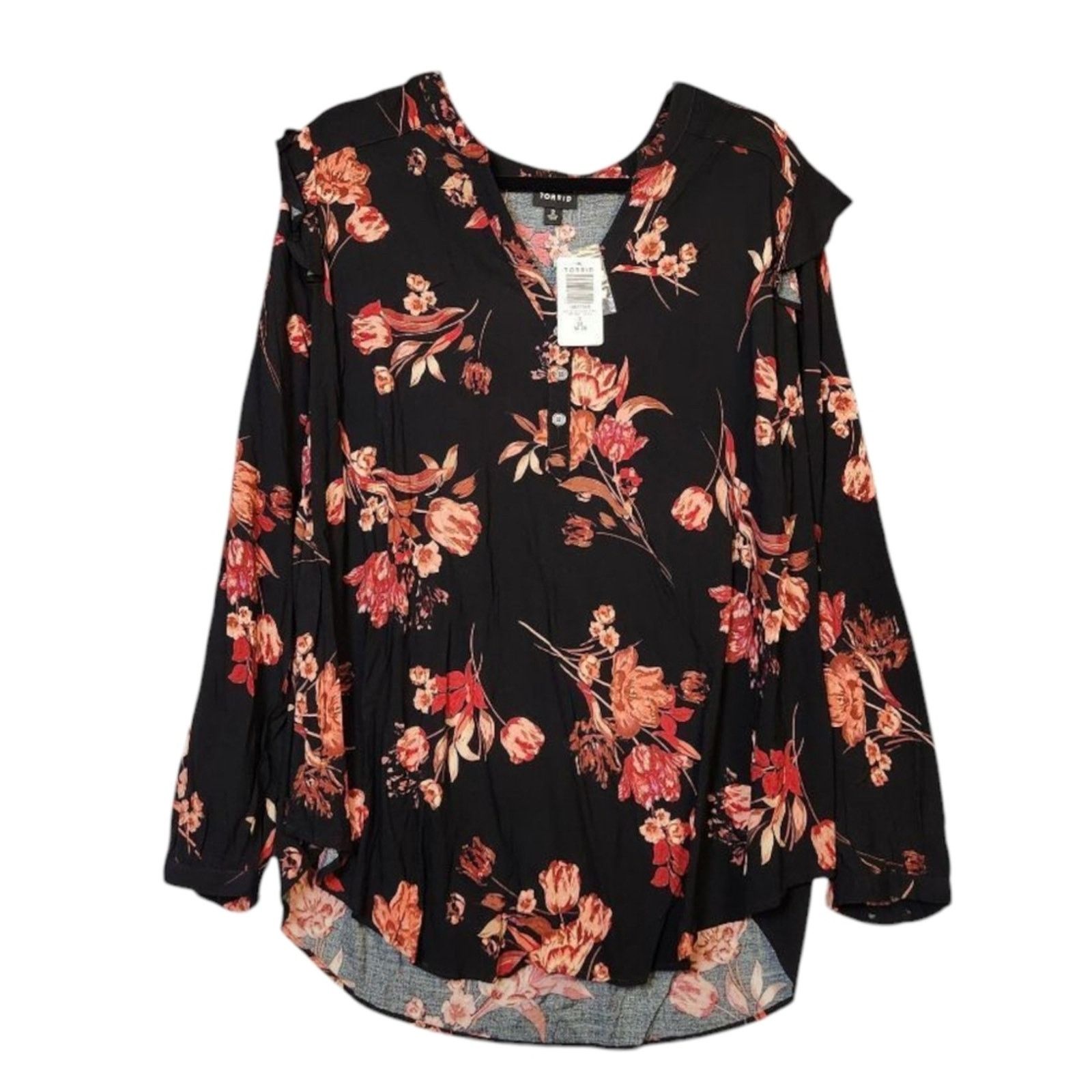 Torrid Torrid Floral Blouse Size 2 18/20 NWT Black Pink Challis Size XXL / US 16-18 / IT 52-54 - 1 Thumbnail
