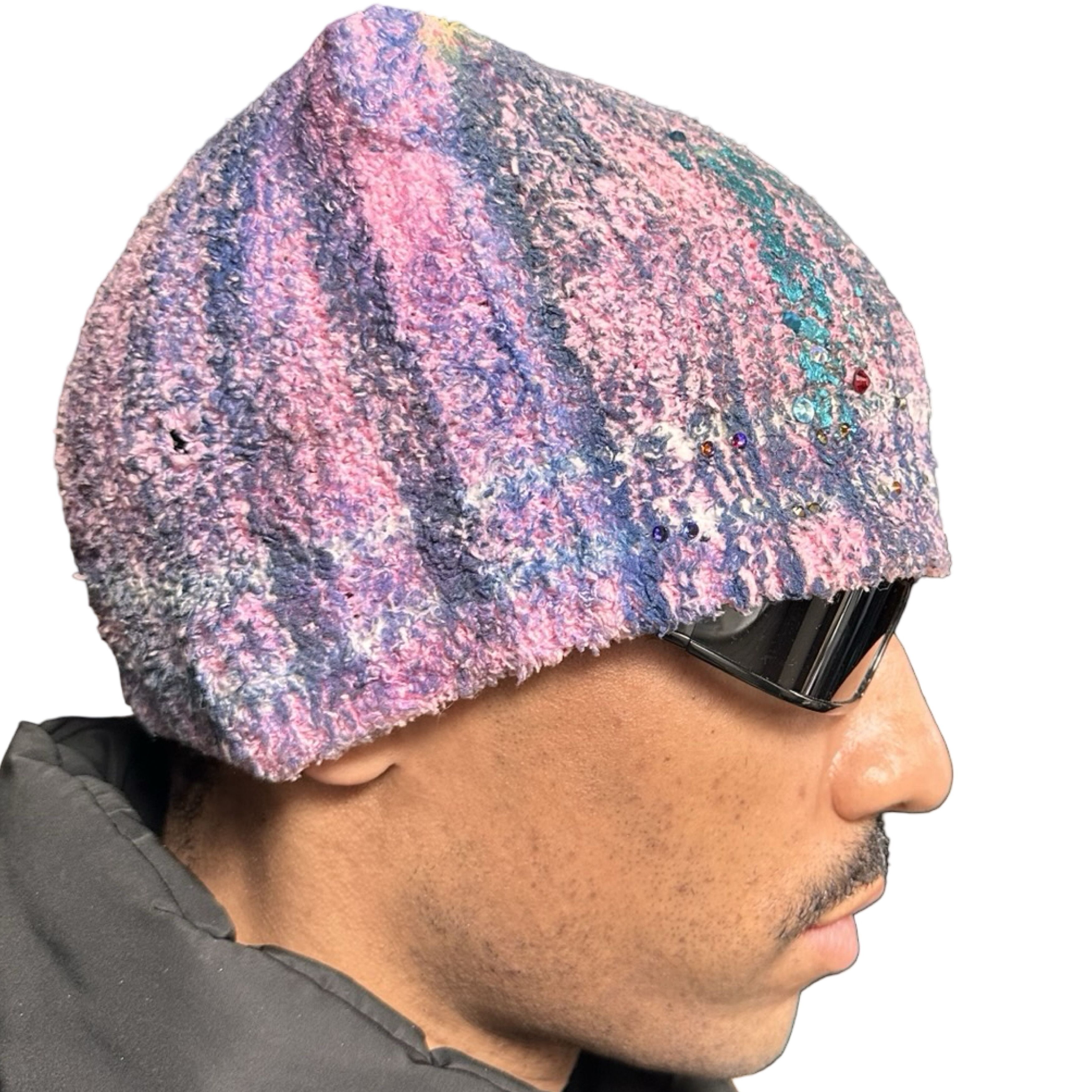Vintage ASTROBOI* 'Punk' Pink Chenille Ribbed Rhinestone Beanie Size ONE SIZE - 5 Thumbnail
