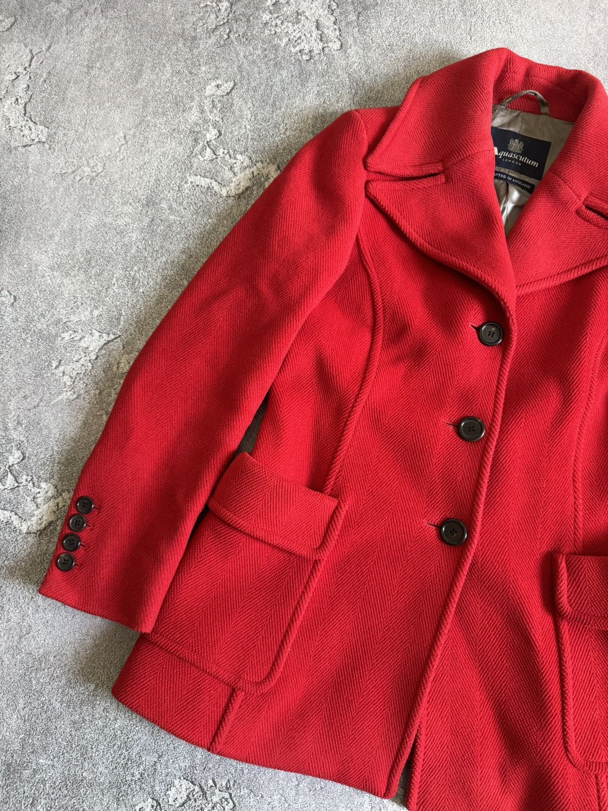 Aquascutum × Designer Aquascutum 14UK Red button up pea coat wool jacket duffle Size L / US 10 / IT 46 - 6 Thumbnail