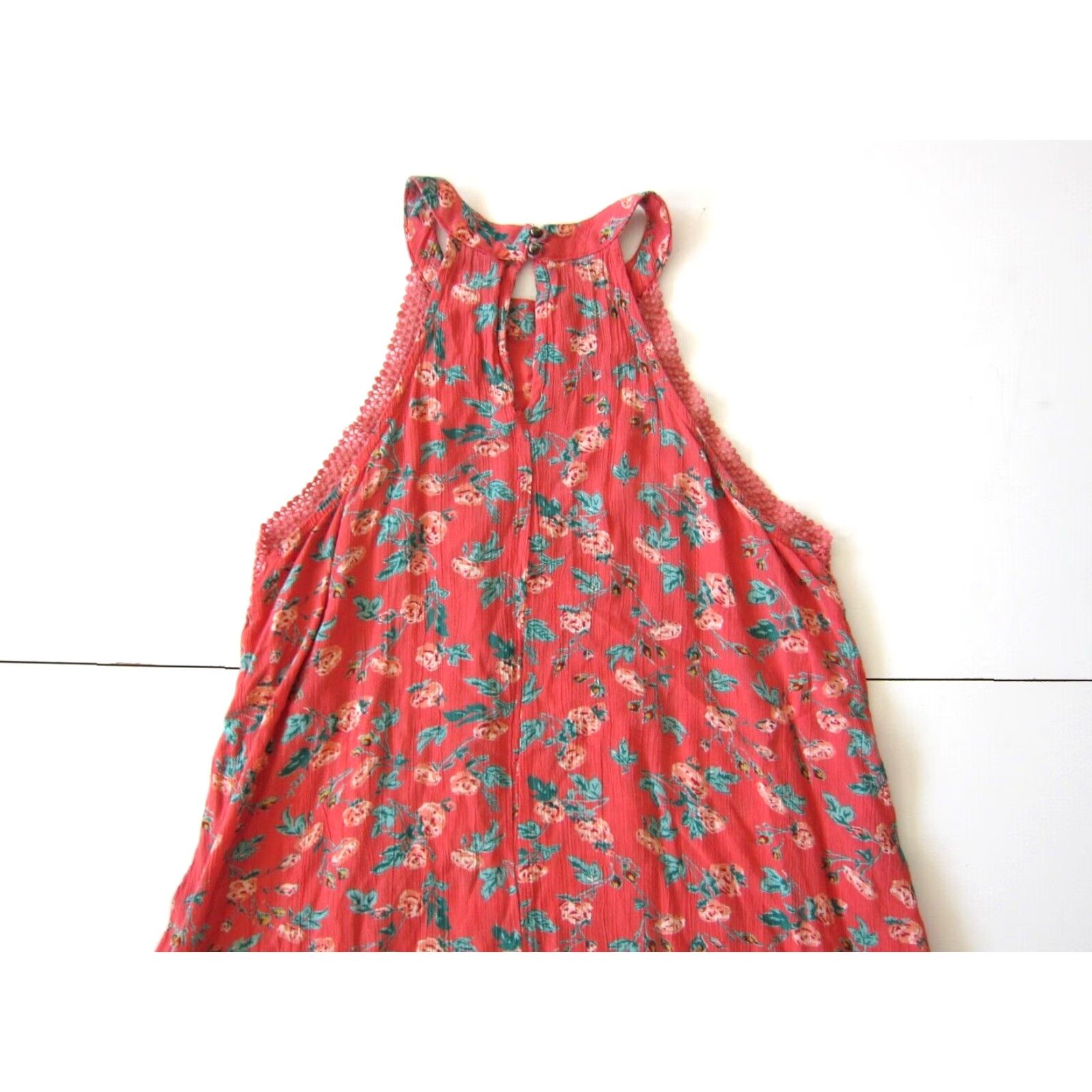 Vintage Angie Dress Womens S Pink 100% Rayon Floral Rose Green High Neck Tunic Tank Sun Dress Small Size S / US 4 / IT 40 - 6 Thumbnail