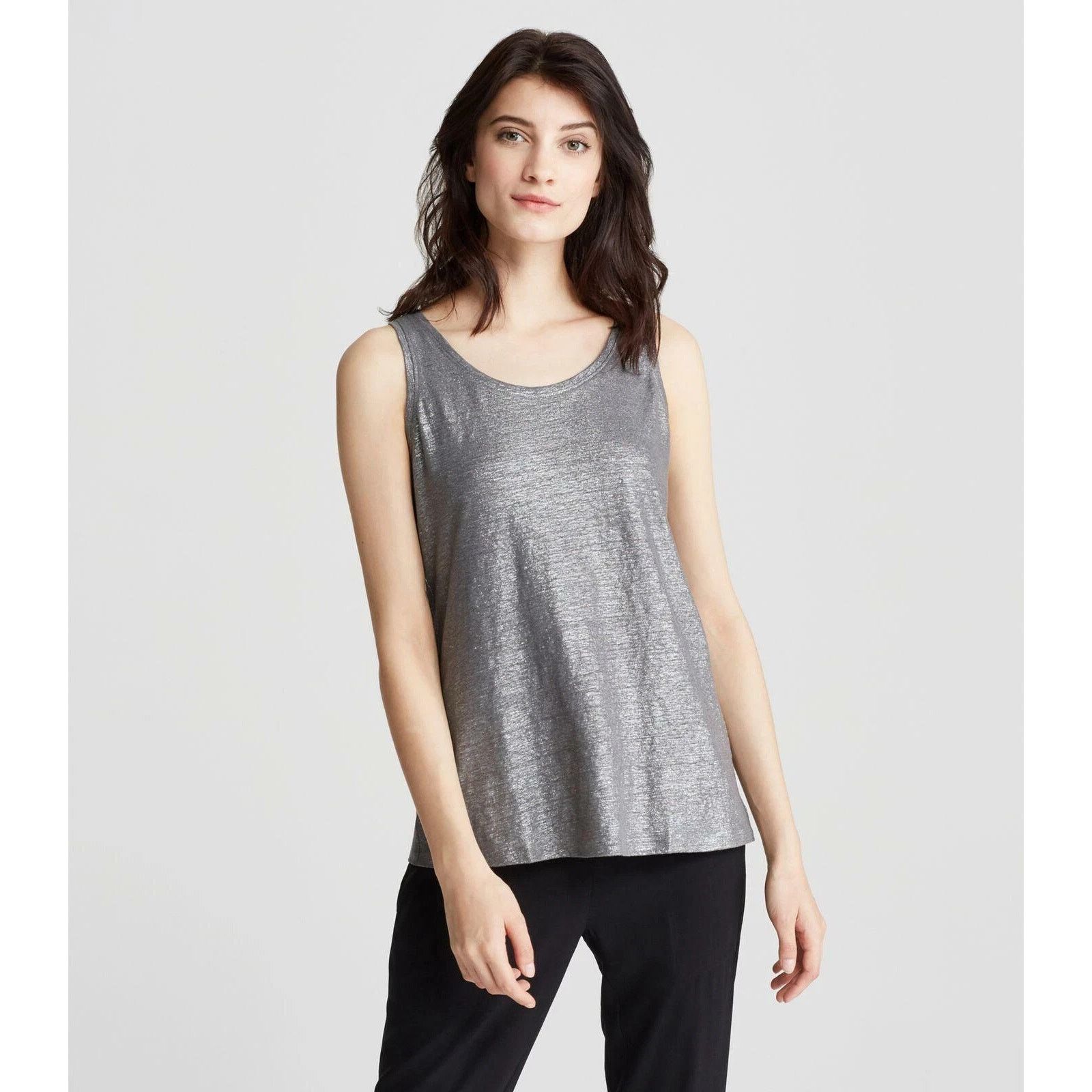 Eileen Fisher New Eileen Fisher Ash Silver Linen Jersey Shimmer Top 2X Size XXL / US 16-18 / IT 52-54 - 2 Thumbnail