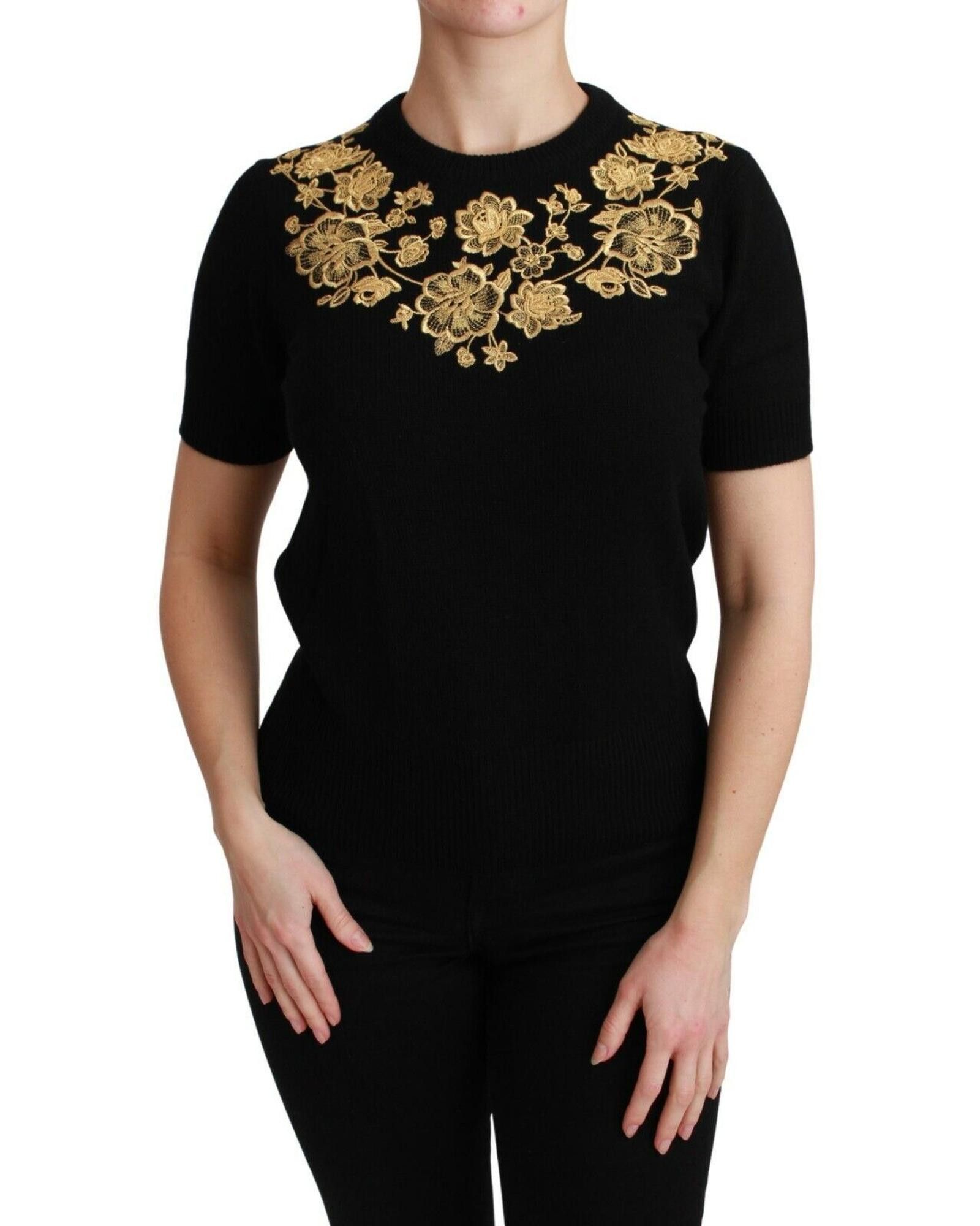 image of Dolce Gabbana Embroidered Cashmere Sweater Top in Black, Women's (Size Medium)