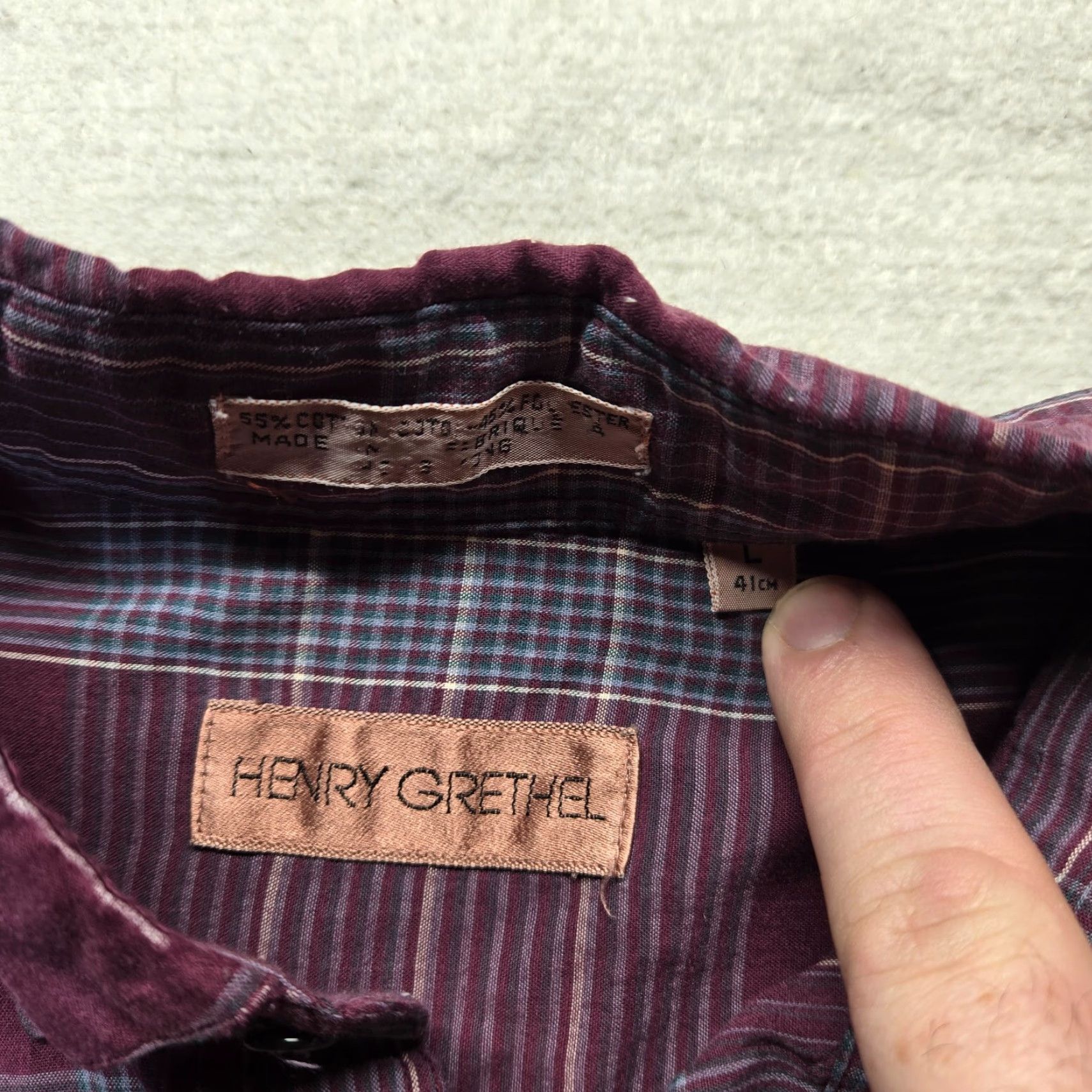 Vintage HENRY GRETHAL Purple Plaid Dress Shirt Button-Down Long Sleeve Adult Men L Purple Shirt Dress Shirt Mens L Plaid Button-Down Long Sleeve Size 42R - 3 Thumbnail