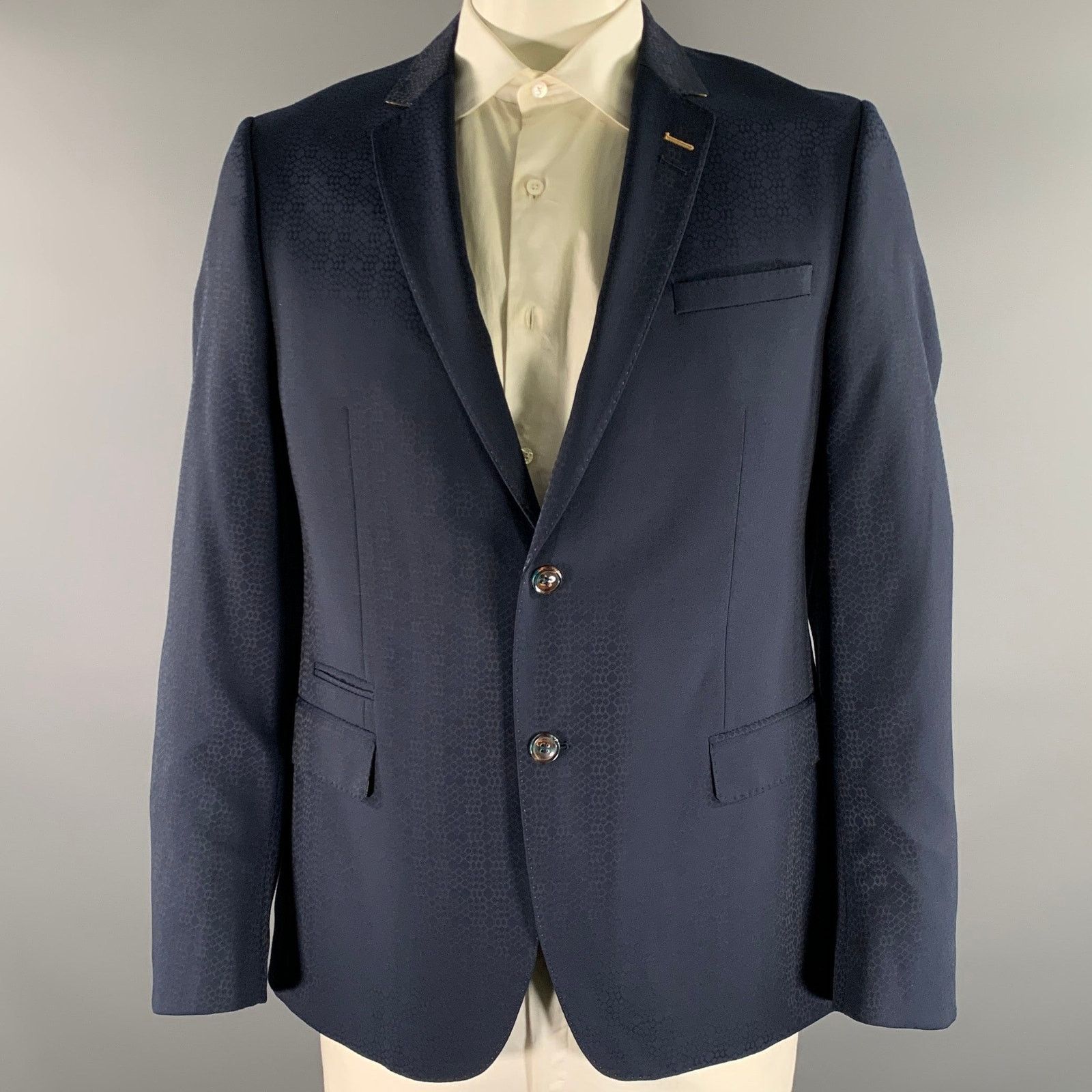 Maceoo MACEOO Navy Scale Print Viscose Blend Notch Lapel Sport Coat Size 44R - 1 Thumbnail
