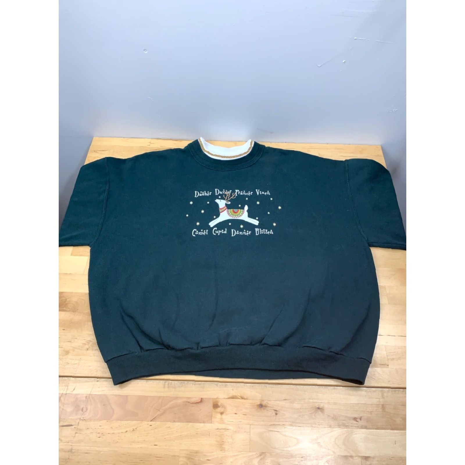 Vintage VINTAGE Top Stitch Sweater by Morning Sun Green Crew Neck Long Sleeve M Petite Women Winter Pullover Knits Size M / US 6-8 / IT 42-44 - 3 Thumbnail