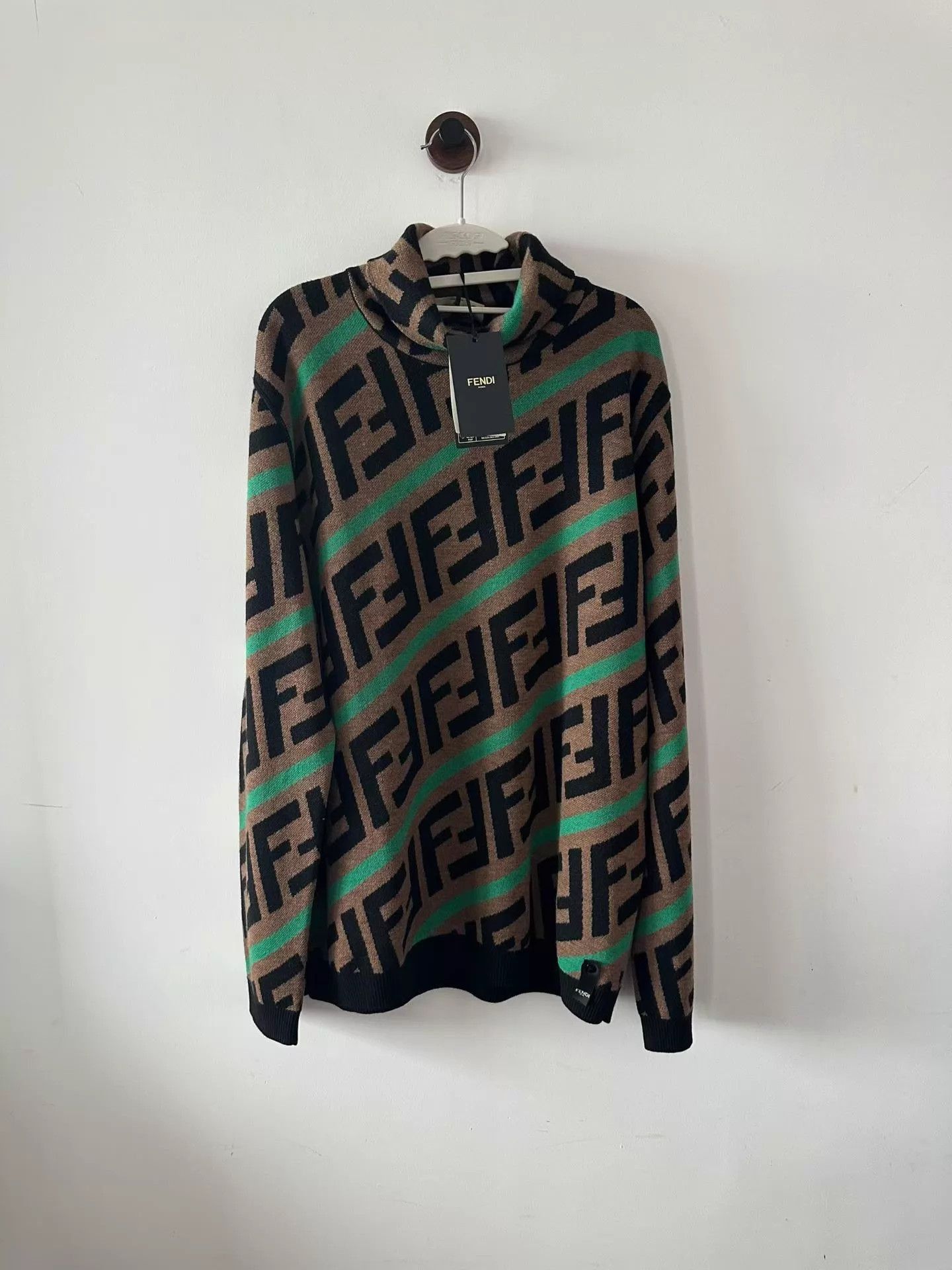 Fendi Multi-Color Patterned High Neck Long Sleeve Sweater Size US L / EU 52-54 / 3 - 1 Thumbnail
