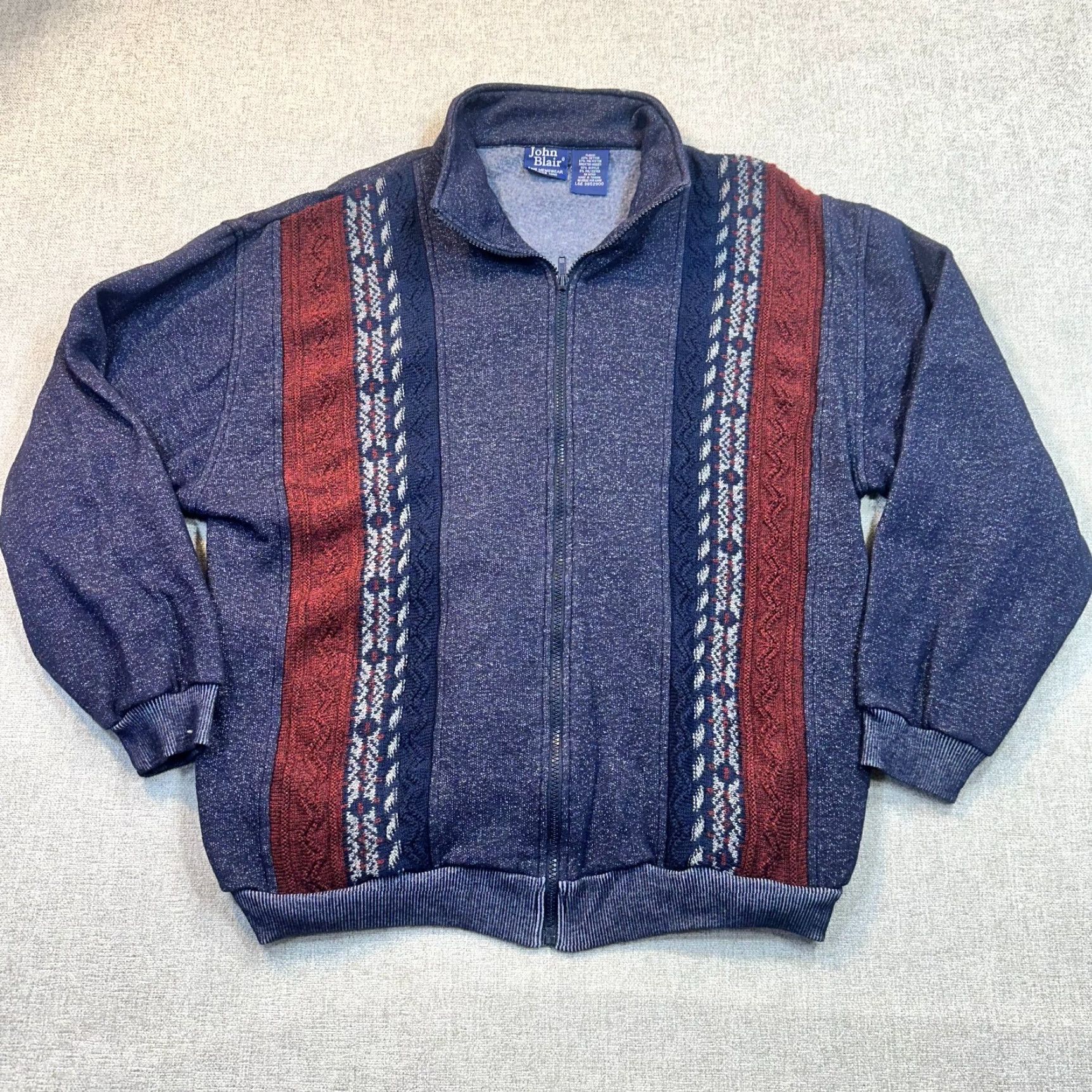 Blair VTG John Blair Jacquard Mens Large Cable Knit Zip Sweater Jacket Black 1990s Dec o Look Art Deco Mens Size US L / EU 52-54 / 3 - 2 Thumbnail