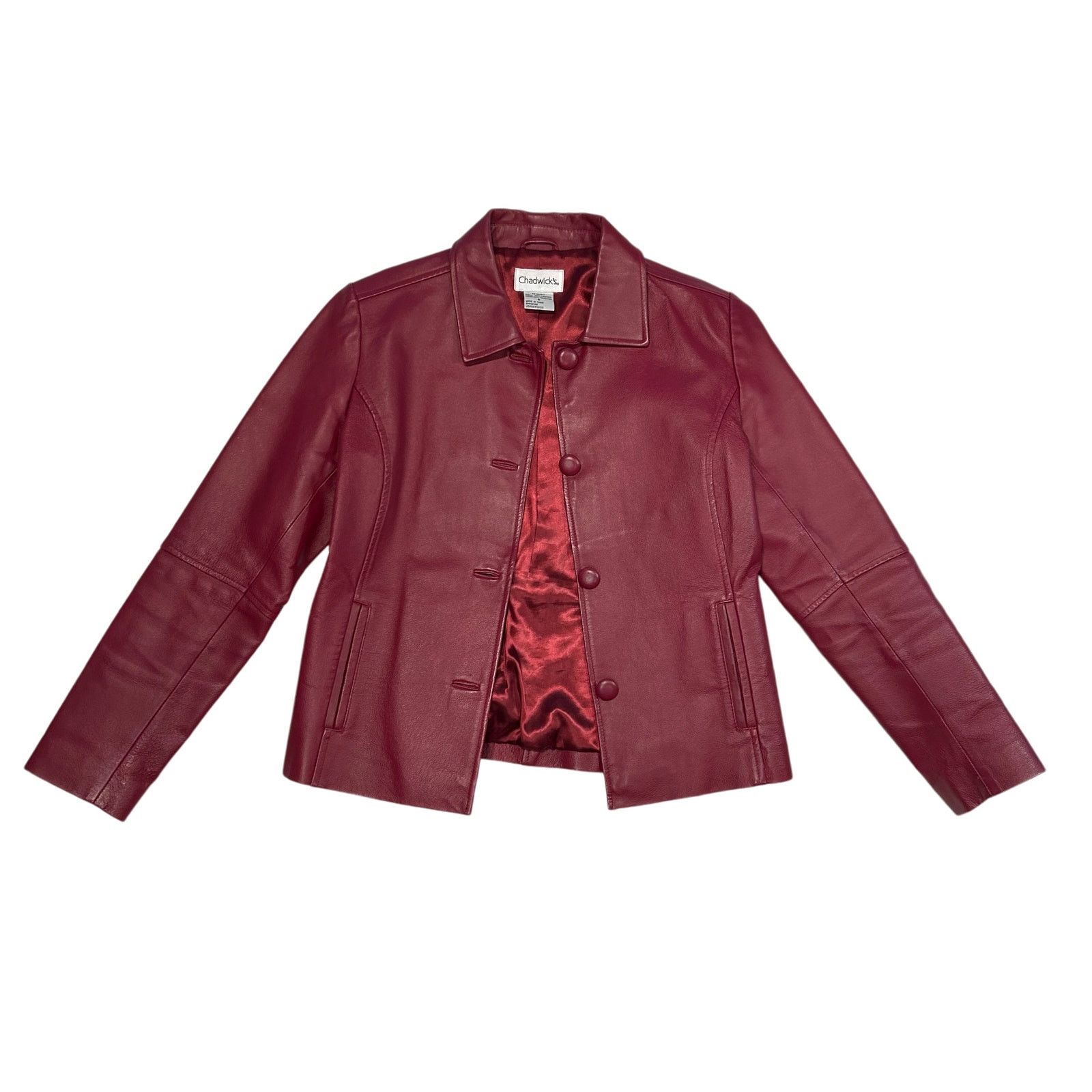 Anthropologie Chadwick's Red Leather Button Up Collared Jacket Size M Size M / US 6-8 / IT 42-44 - 2 Thumbnail