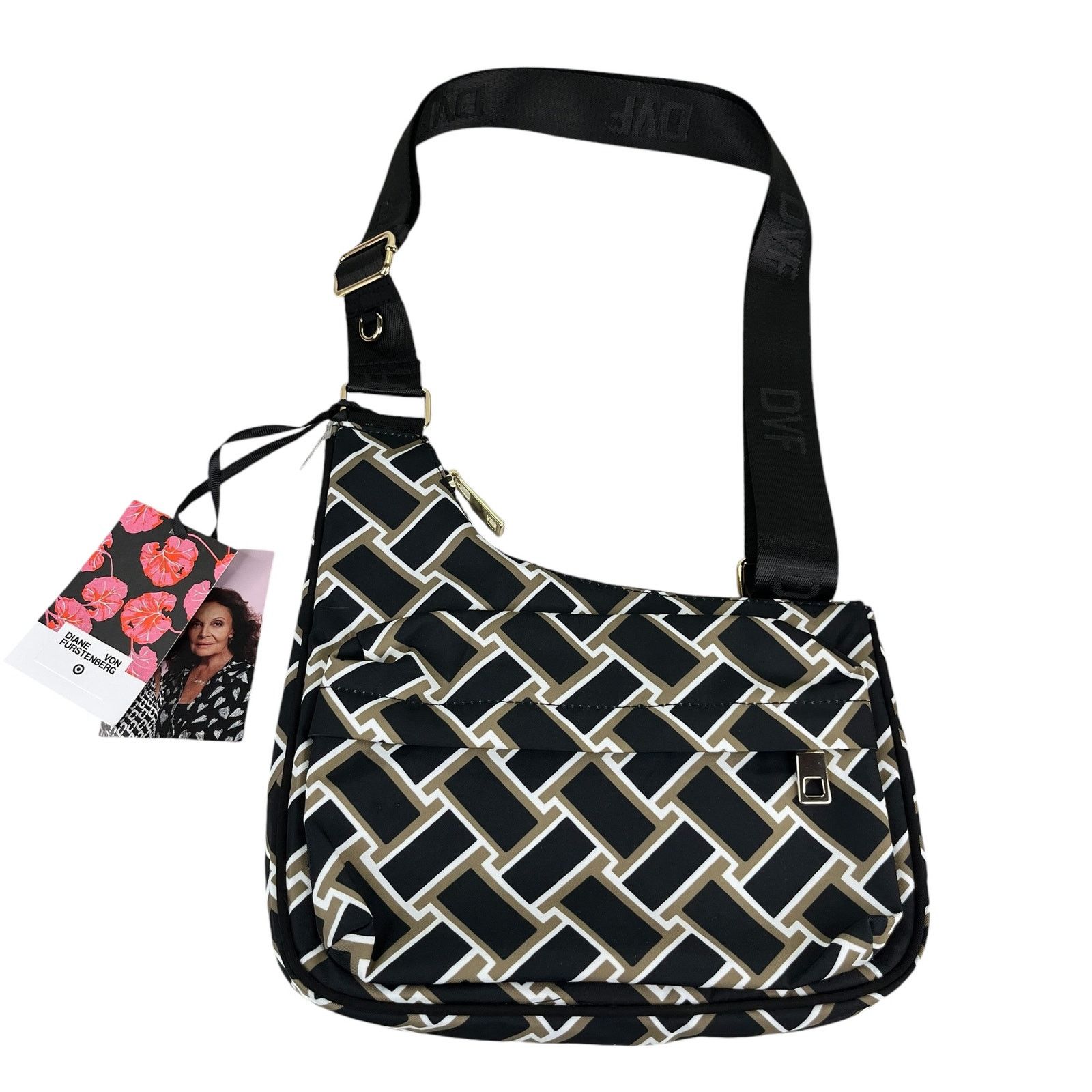 Diane Von Furstenberg Target Utility Crossbody Bag Wave New in Black, Women's