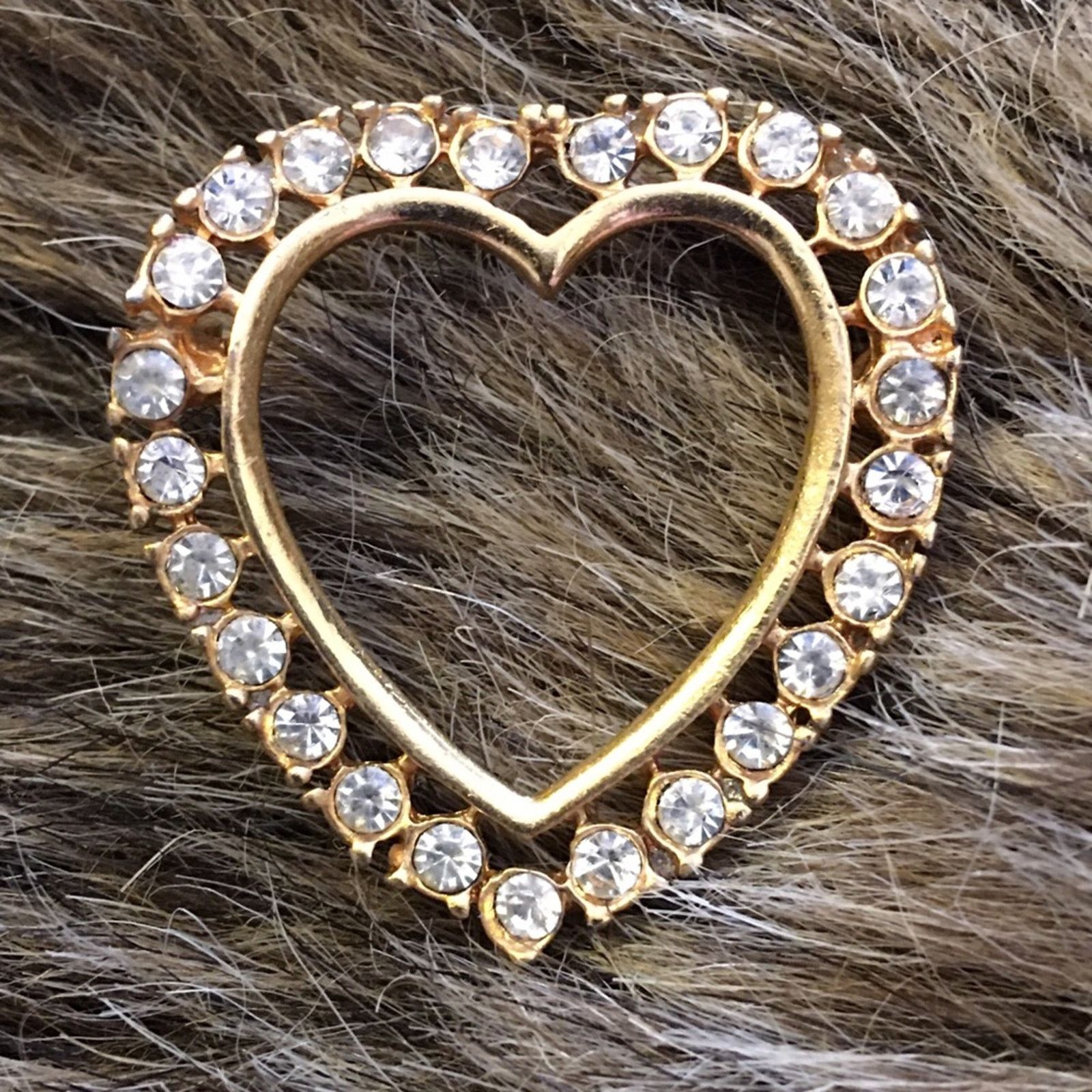 Vintage Vintage 80s gold tone rhinestone heart brooch Size ONE SIZE - 1 Thumbnail