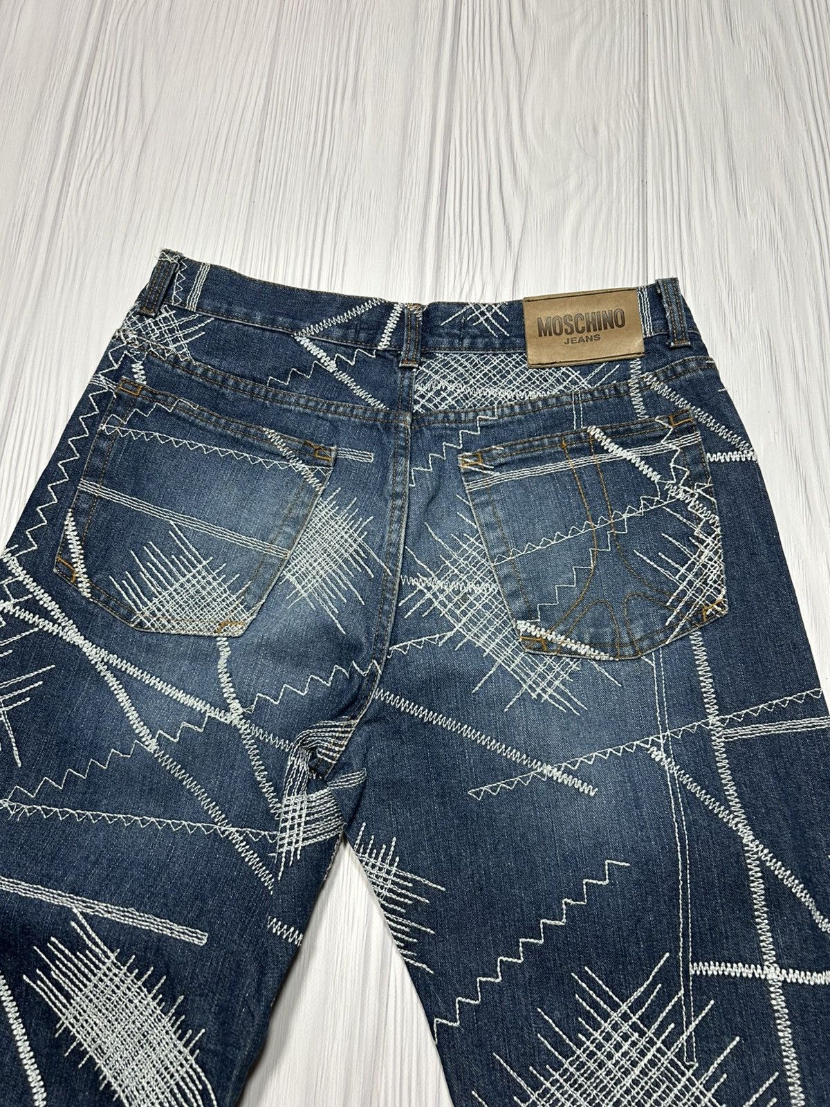 Moschino Rare Vintage Moschino Embroidered Stitch Denim Jeans Size US 33 - 10 Thumbnail