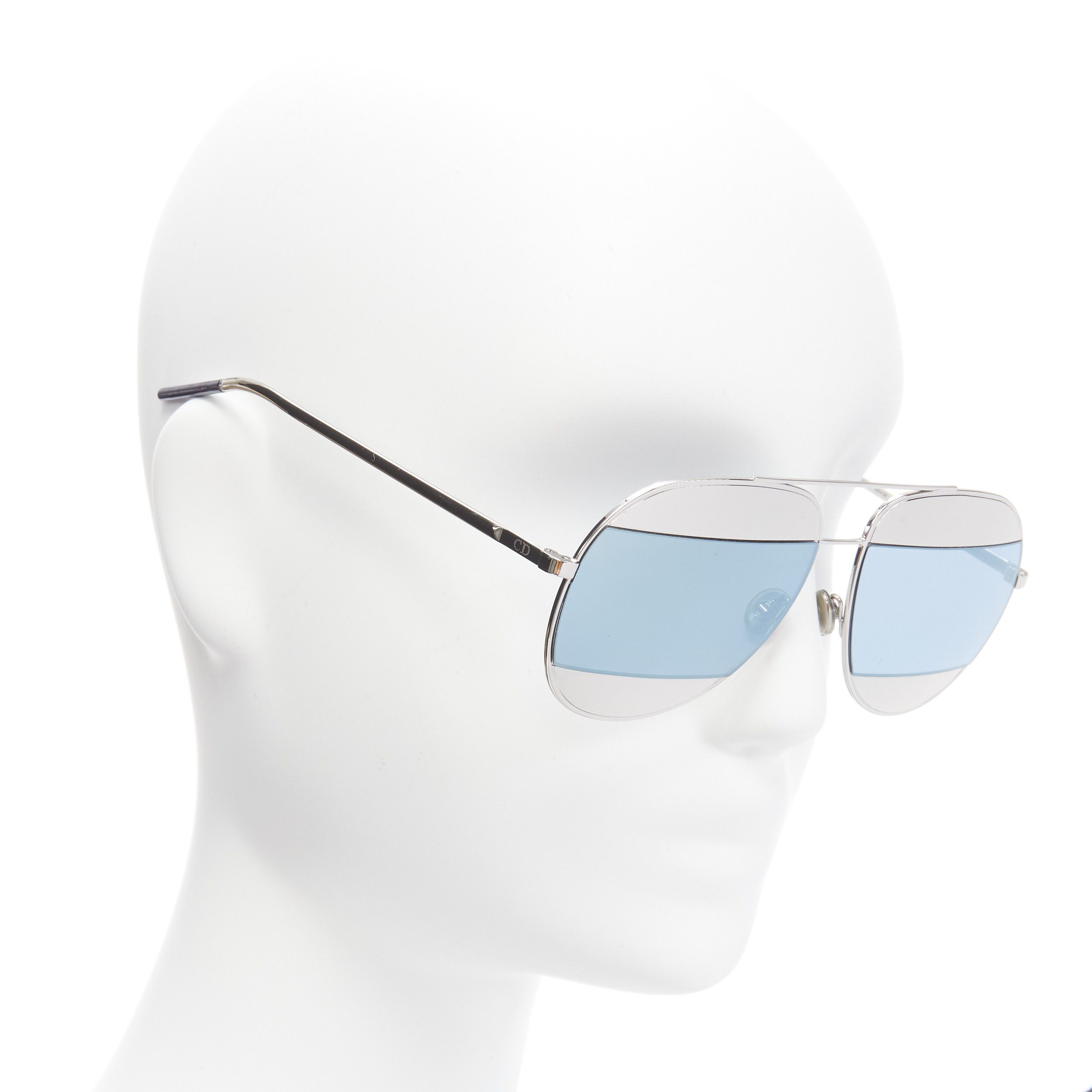 Dior CHRISTIAN DIOR Split 0103J CD logo silver blue striped aviator sunglasses Size ONE SIZE - 1 Thumbnail