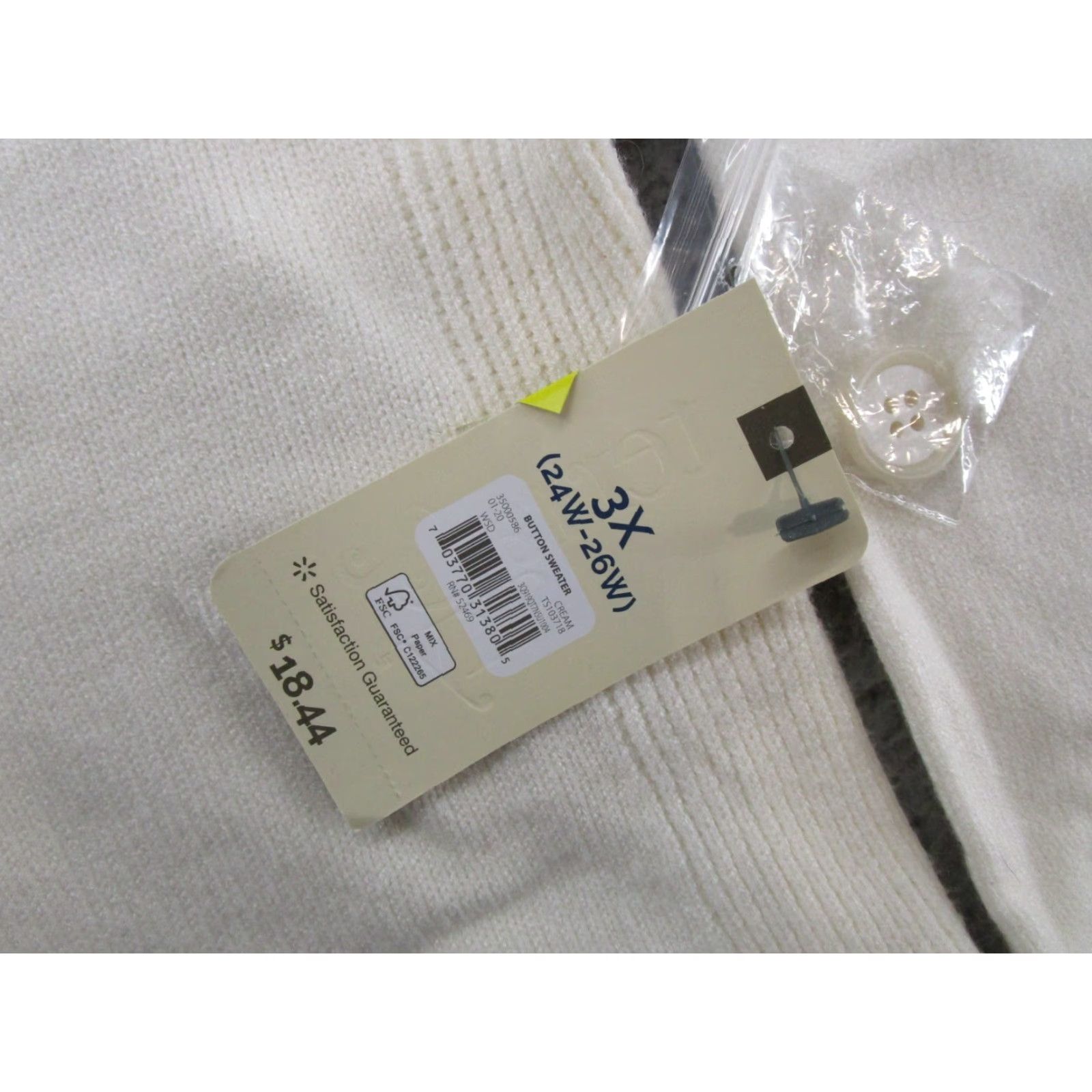 Vintage Terra & Sky Women's Ivory Button Sweater Soft Knit Pullover Plus Size 3X NEW Size XXL / US 16-18 / IT 52-54 - 2 Thumbnail