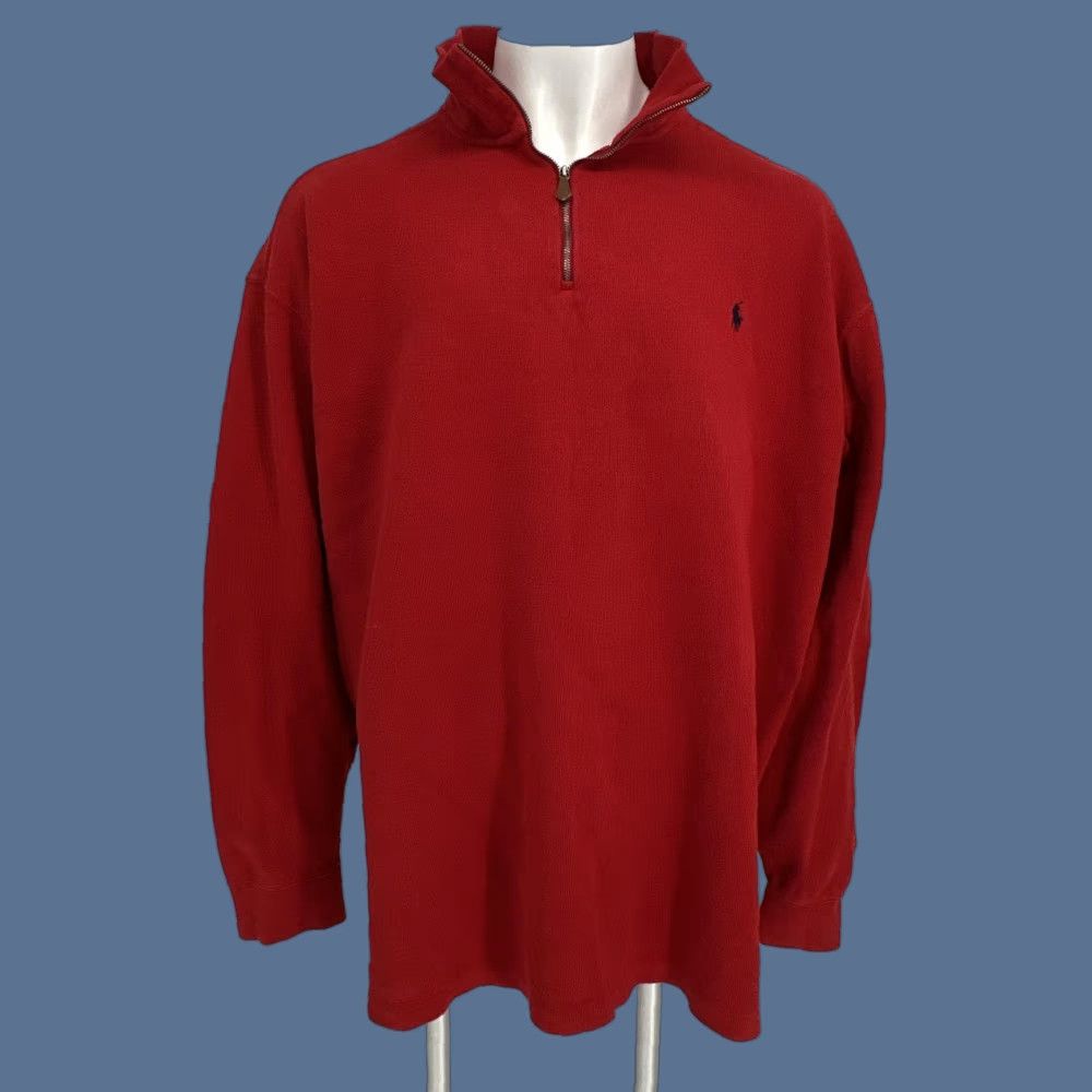 Polo Ralph Lauren VINTAGE Polo Ralph Lauren Sweater Mens 4XLT Red Quarter Zip Mock Neck Pullover Knit Size US XXL / EU 58 / 5 - 1 Thumbnail