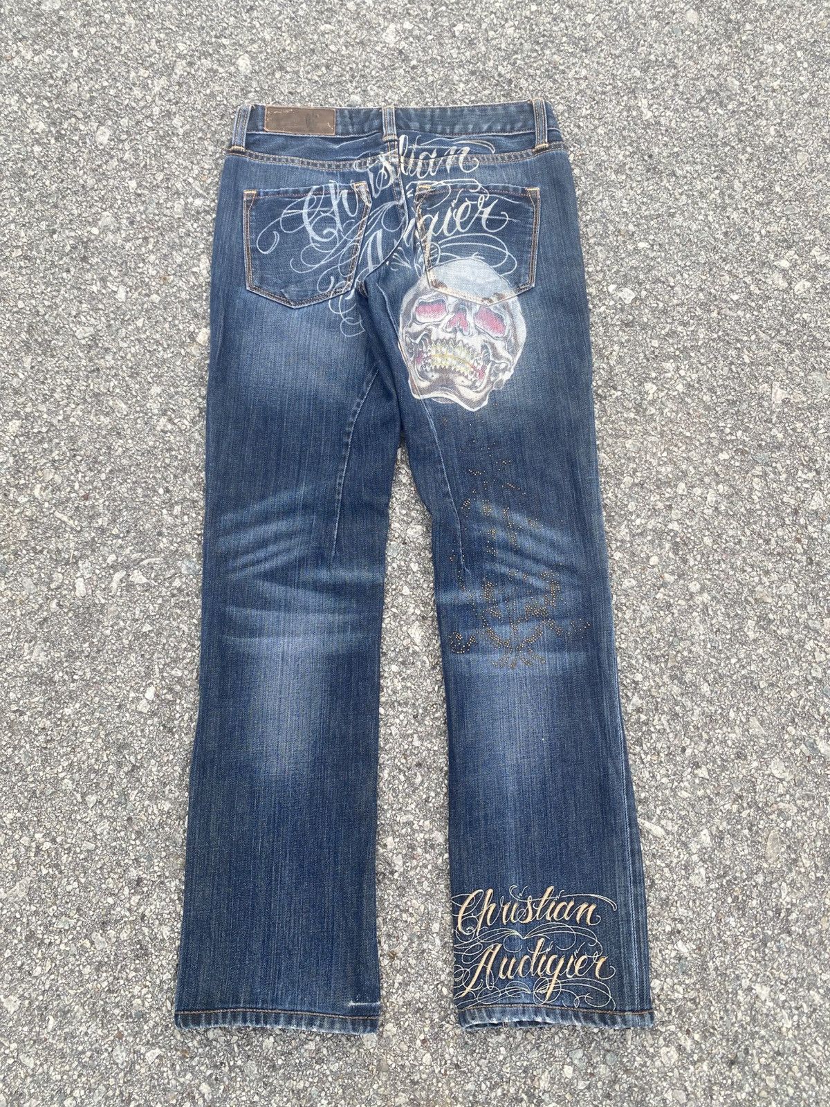 Christian Audigier Rare CHRISTIAN AUDIGIER Skull Tatoo Diamond Jeans Size US 28 / EU 44 - 1 Thumbnail