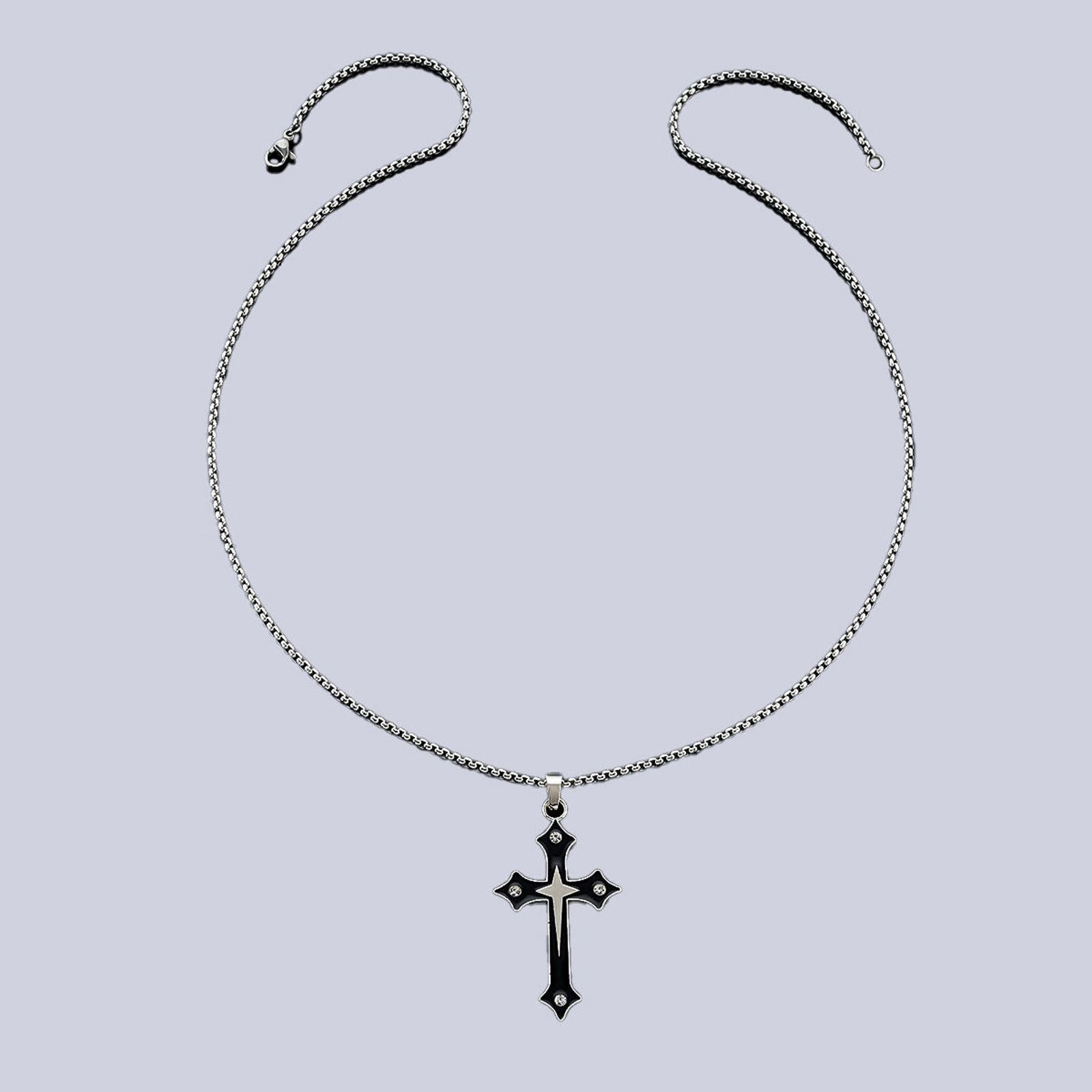 Jewelry Black Stainless Steel Cross Pendant Necklace Size ONE SIZE - 5 Thumbnail