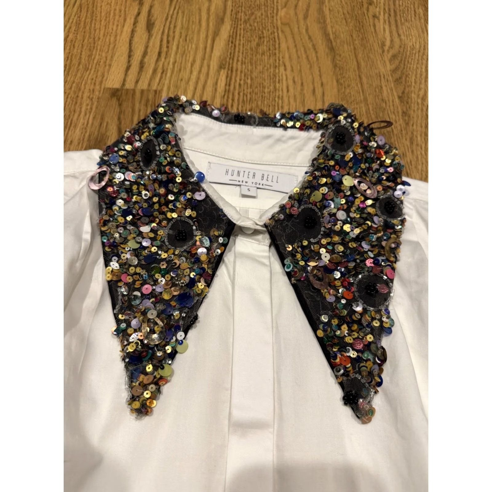 Hunter VINTAGE Hunter Bell Shirt Womens Small Cotton Sequin Collar Button-Up White Size S / US 4 / IT 40 - 4 Thumbnail