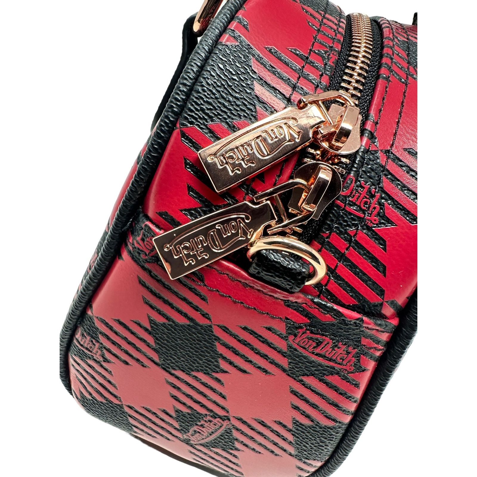Von Dutch Red & Black Plaid Small Bowling Crossbody Hand Bag