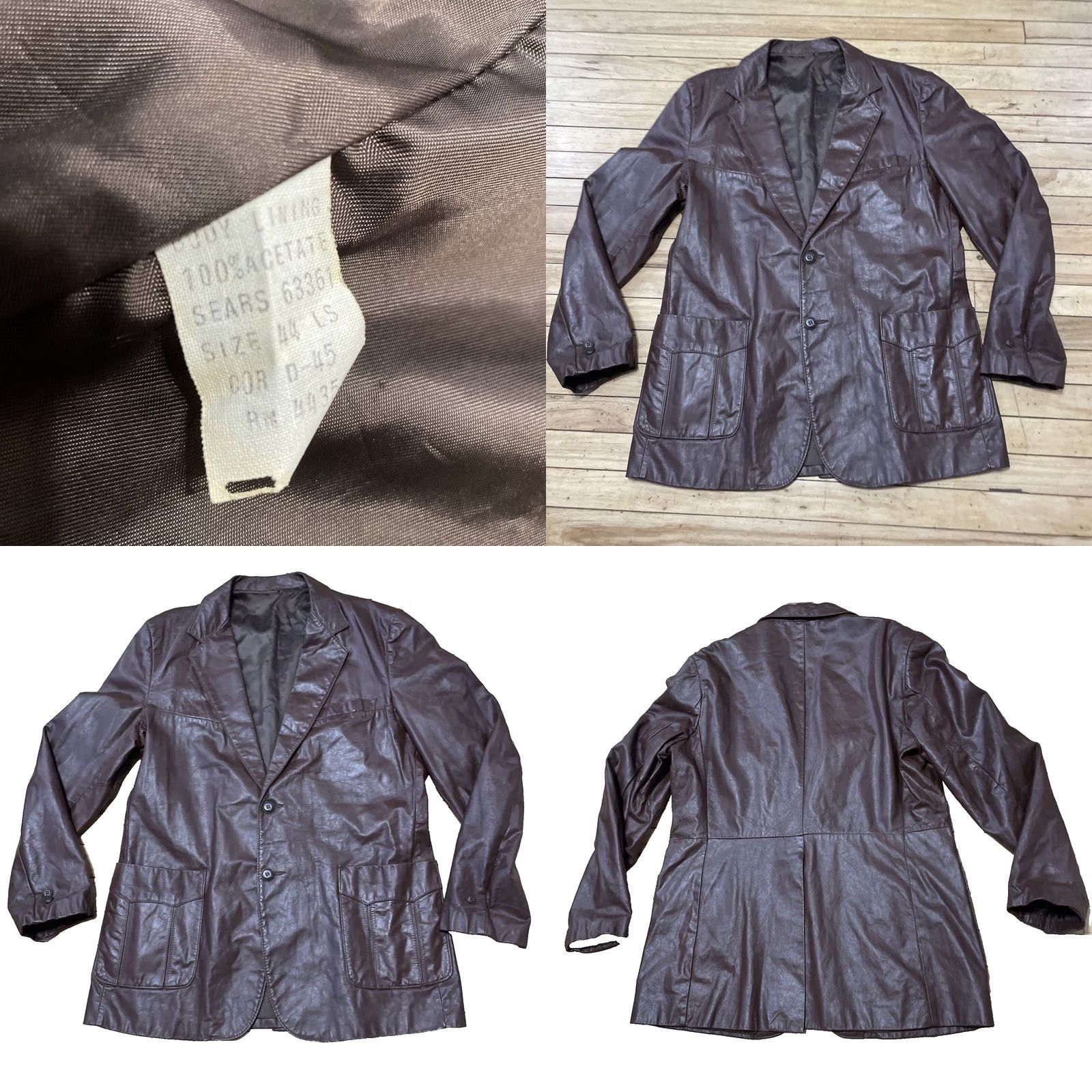 Sears VINTAGE Sears Clipper Mist Men 44 Tall Leather Blazer Jacket Brown 70s Western Chore Style 44T Mens Size 44R - 11 Thumbnail