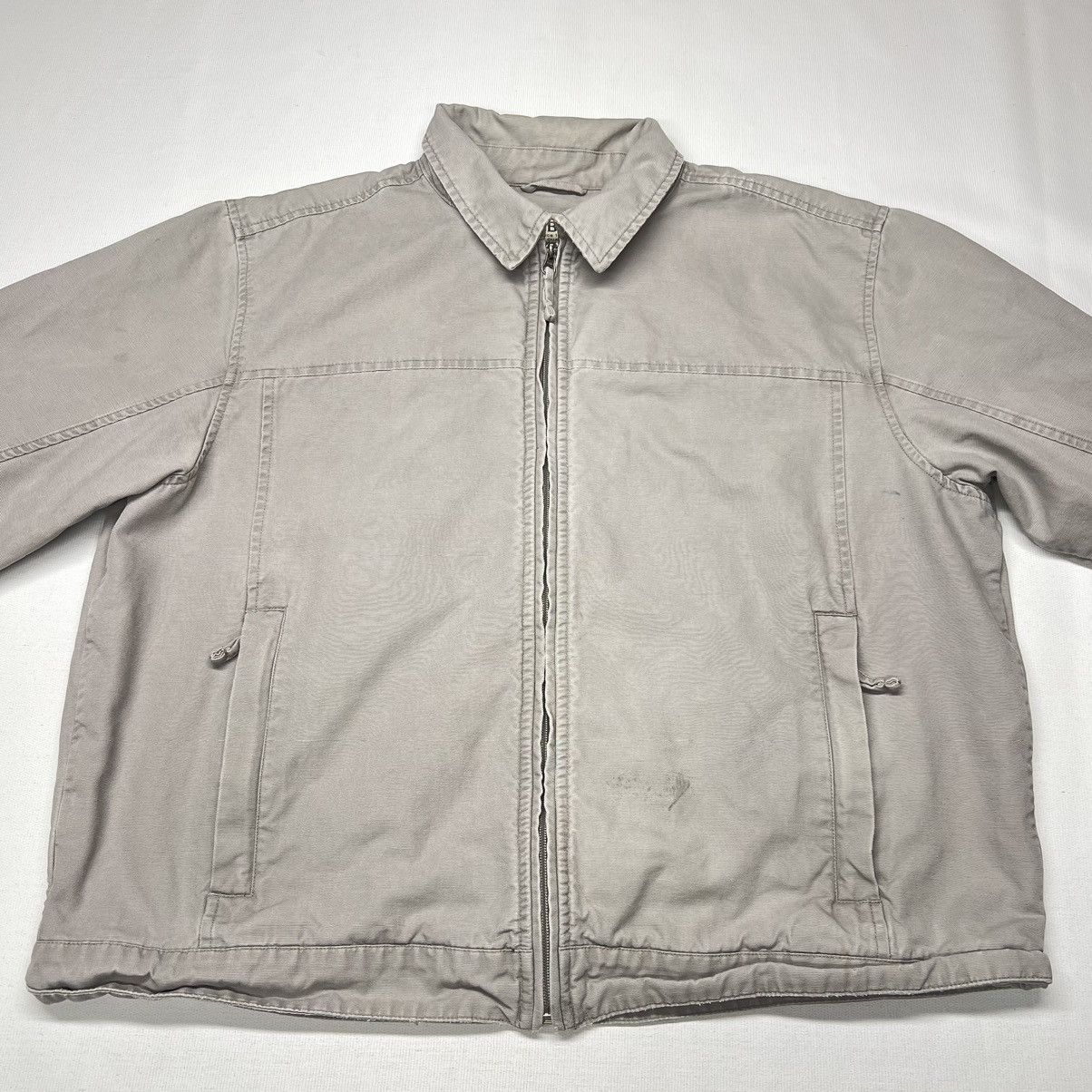 VTG LL Bean Jacket Beige Bomber Chore Canvas Full Zip