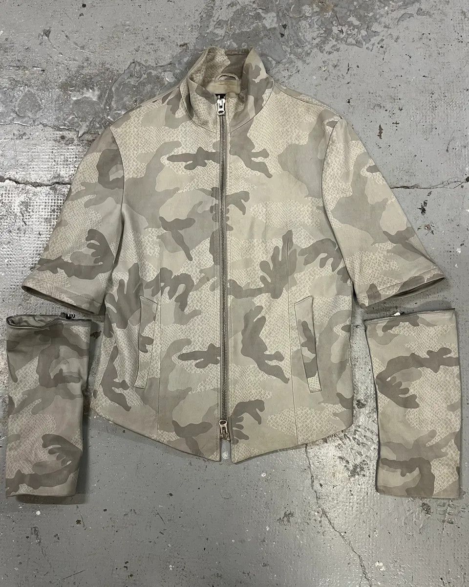 Emporio Armani × Vintage SS2011 Emporio Armani Grey Camo Leather Jacket Size US M / EU 48-50 / 2 - 1 Thumbnail