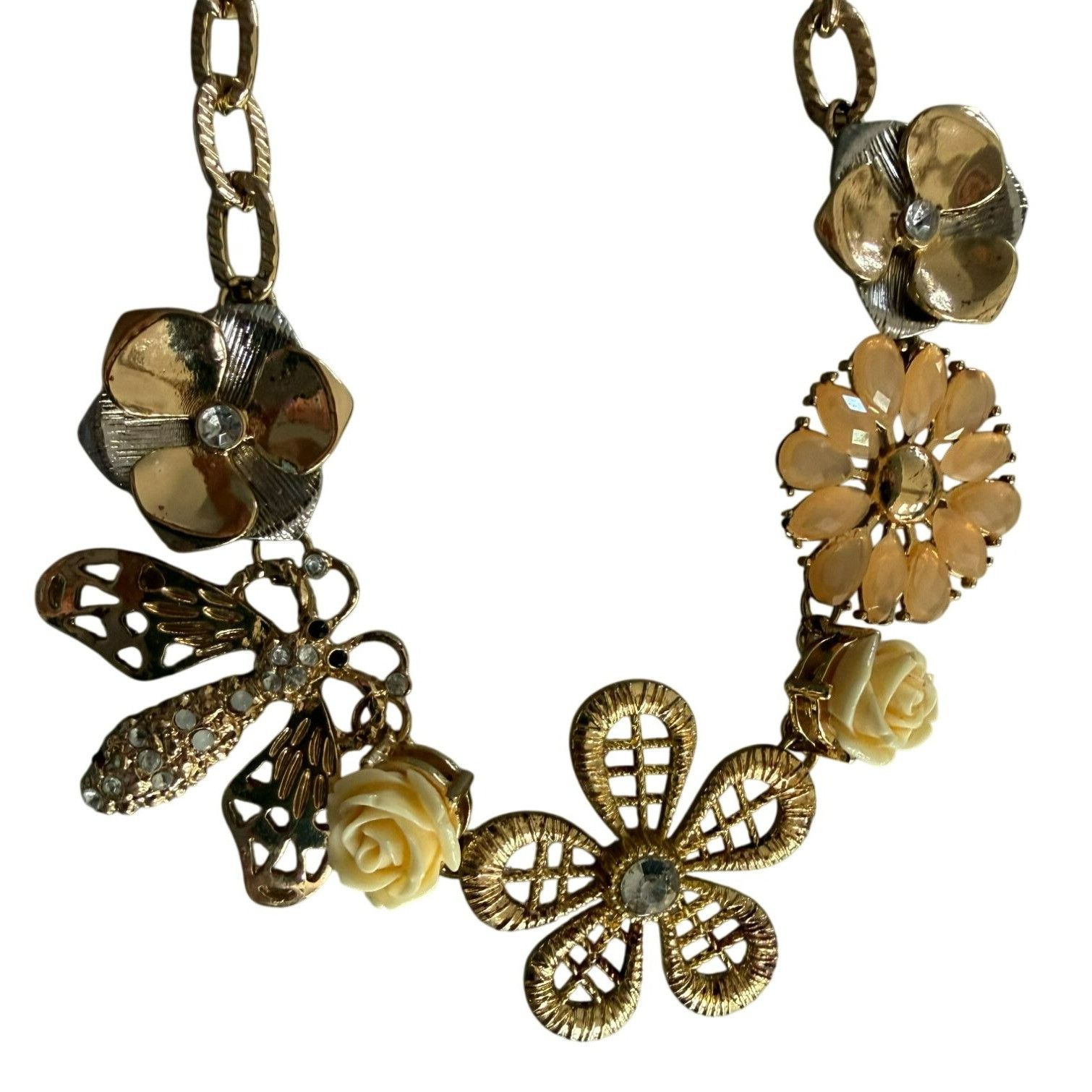 Other Chunky Gold-Tone Floral Insect Statement Necklace With Cryst Size ONE SIZE - 2 Thumbnail