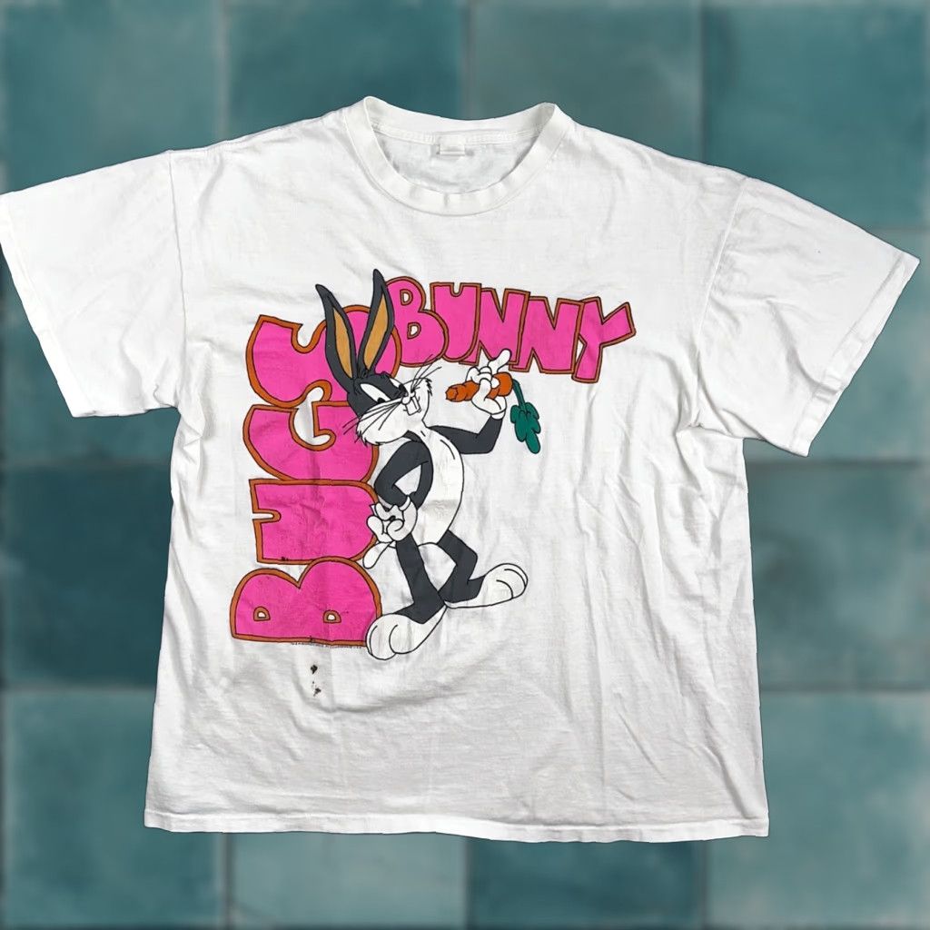 Vintage VINTAGE Looney Tunes XL White T-Shirt Men Short Sleeve Crew Neck Bugs Bunny Tee 90s College Ware Single Stitch Shirt Size US XL / EU 56 / 4 - 1 Thumbnail