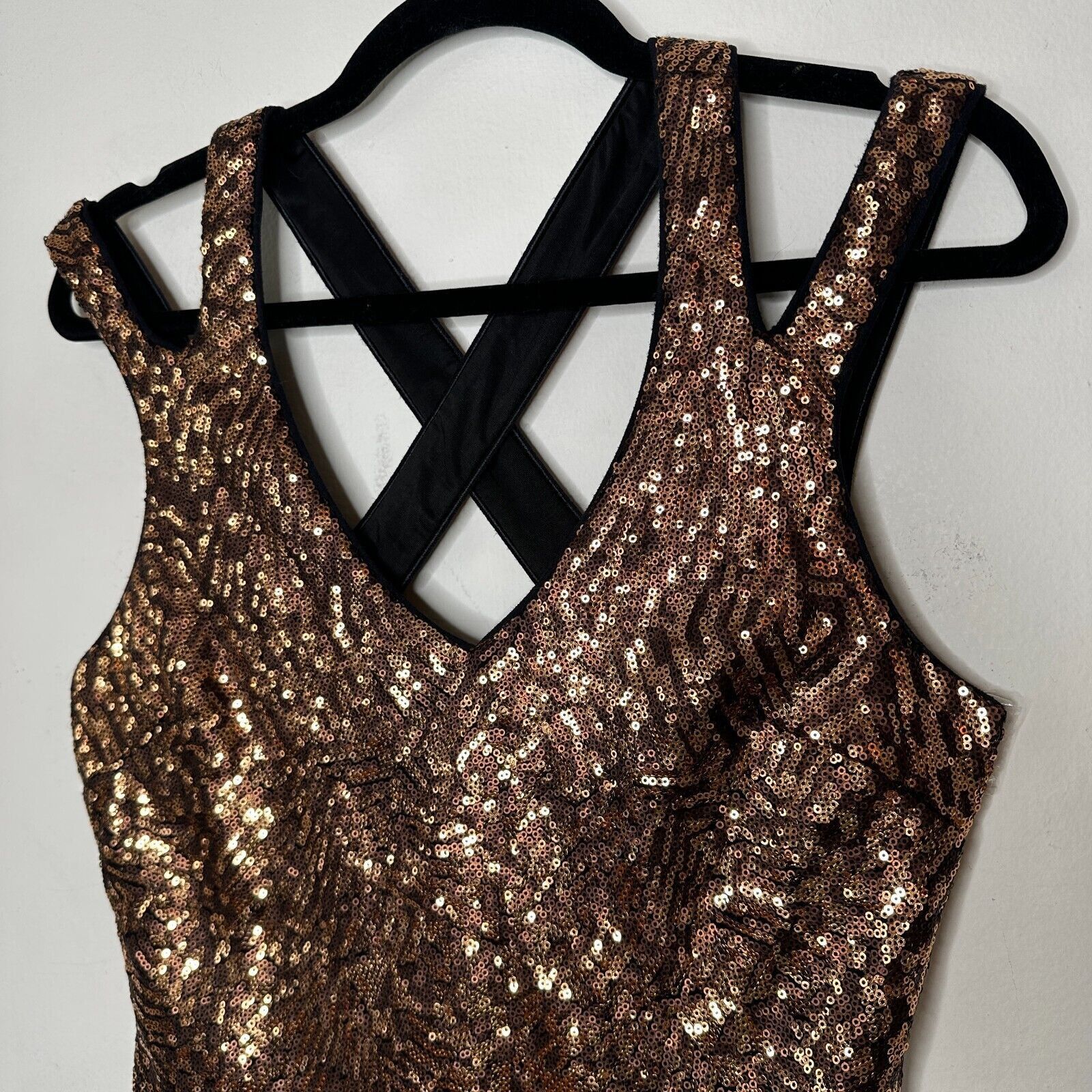 Bebe Bebe Copper Bronze Sequin Mini Dress Criss Cross Back Zip M Size M / US 6-8 / IT 42-44 - 5 Thumbnail