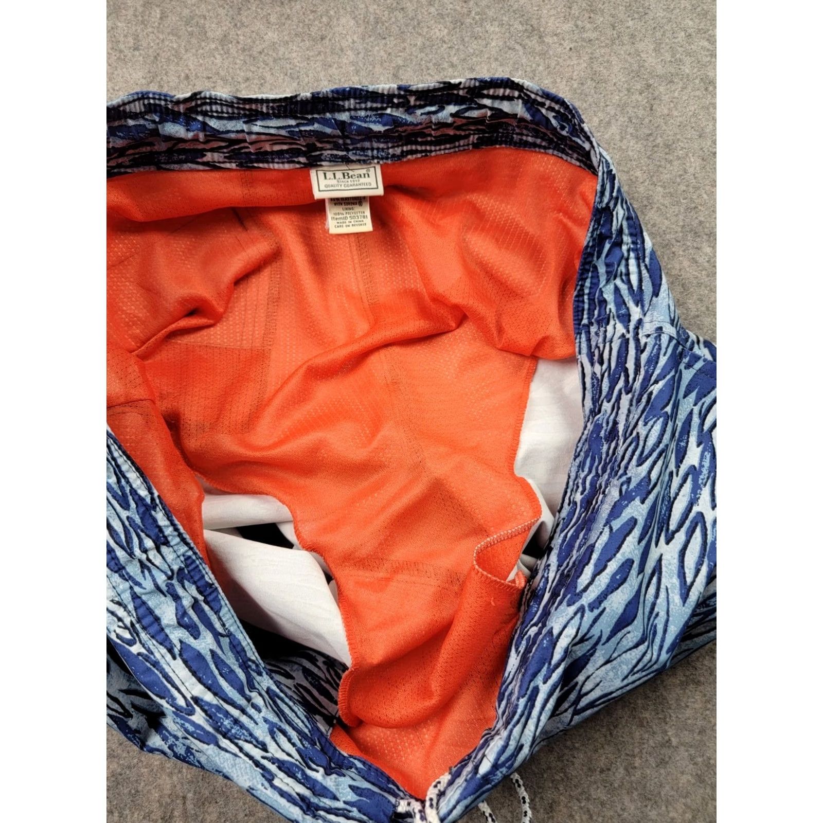 Vintage L.L. Bean Swim Trunks Bottom Mens Large Blue Lined Drawstring Pockets 8" Inseam Athletic Geometric Pattern Size ONE SIZE - 6 Thumbnail
