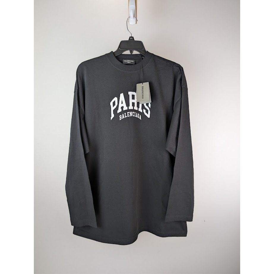 Balenciaga o1rshd1 Paris Vintage Jersey L/S T-Shirt in Black Size US L / EU 52-54 / 3 - 1 Thumbnail
