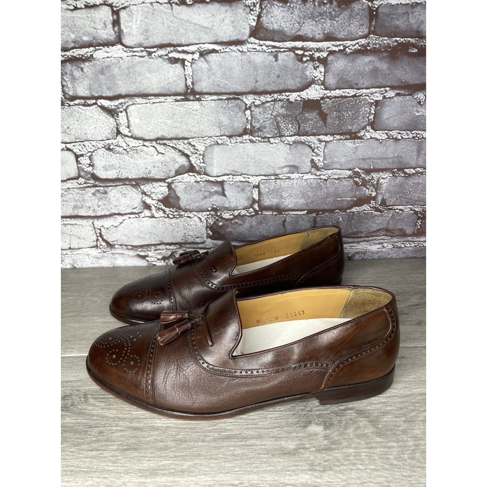 Mezlan Mezlan Havana Brown Leather WingTip Cap Toe Loafers Dress Sh Size US 11 / EU 44 - 21 Thumbnail
