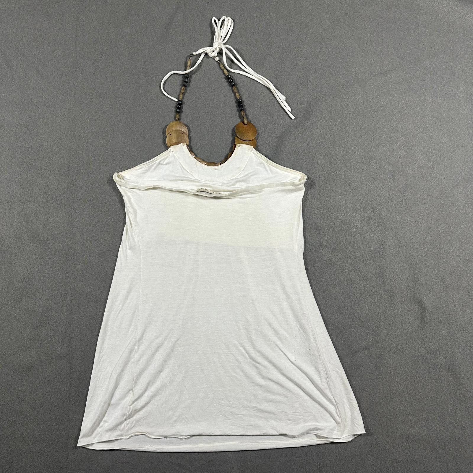 Forever 21 Women’s Tank Top Wood Beaded Halter White Y2K Size S / US 4 / IT 40 - 2 Thumbnail