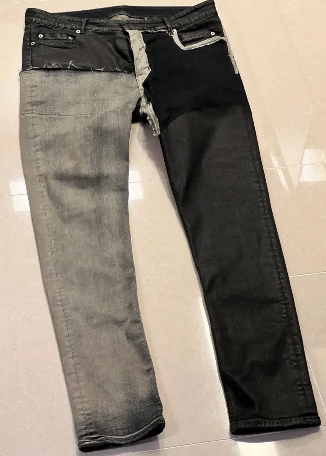Rick Owens SS19 “Babel” Tyrone Patchwork Black Wax Cropped Jeans