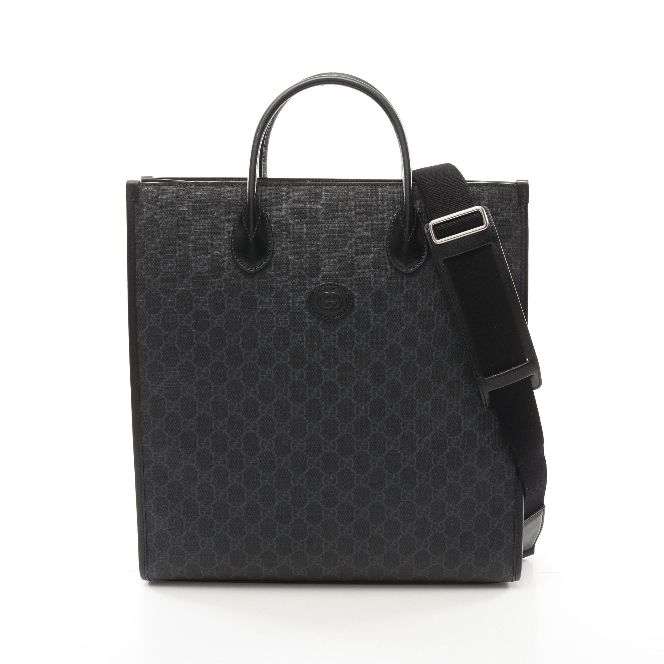 Gucci Gucci Interlocking G Medium Tote Gg Supreme Handbag Bag Leather Black Gray Size ONE SIZE - 1 Thumbnail