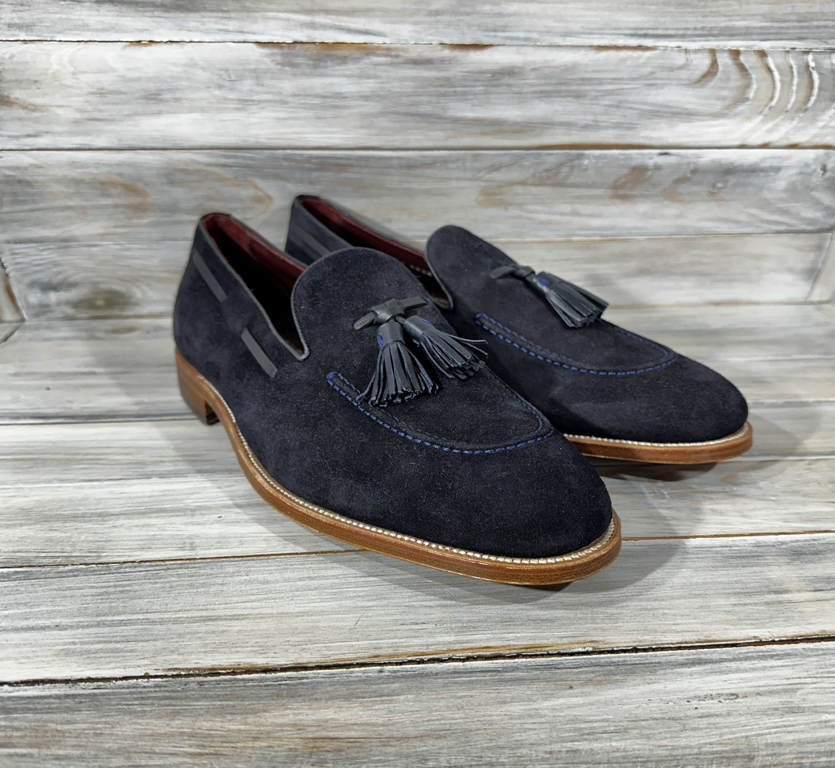 George × Handmade GEORGE'S Mallorca Handmade Tassel Suede Penny Loafers Navy Size US 11 / EU 44 - 14 Thumbnail