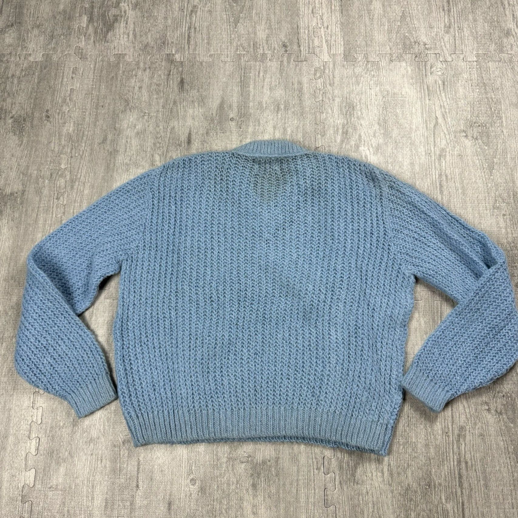 Vintage VINTAGE 60s BARCLAY Mohair Fuzzy V-Neck Sweater Men’s Large Blue Cable-Knit Pullover Fall Winter Classic Size US L / EU 52-54 / 3 - 5 Thumbnail