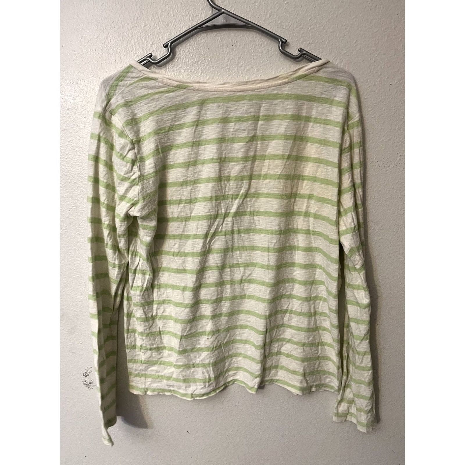 Gap Womens GAP T-Shirt L White Green Striped V-Neck Long Sleeve Cotton Blend Pullover Shirt Womens Size L / US 10 / IT 46 - 3 Thumbnail