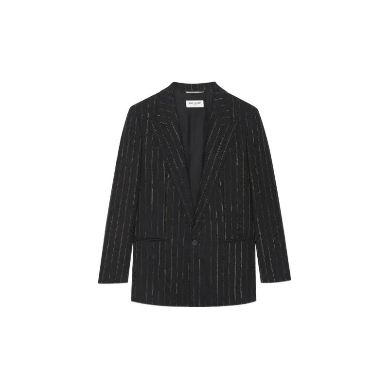 Saint Laurent Paris o1s1wg111124 Fitted Single-Breasted Jacket Pinstripe Black Size US S / EU 44-46 / 1 - 1 Thumbnail