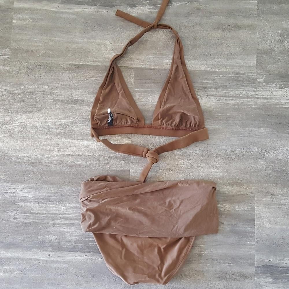 Designer Chocolate Fold Over Vix Bikini Set Size ONE SIZE - 2 Thumbnail