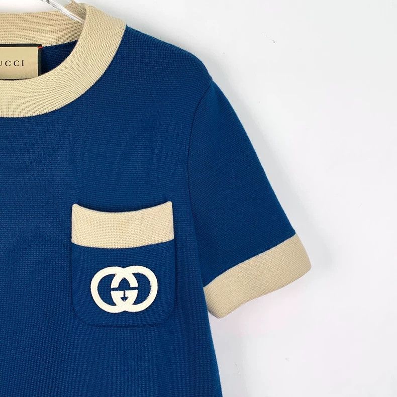 Gucci Gucci Dark blue logo embroidered wool round-neck short-sle Size S / US 4 / IT 40 - 3 Thumbnail