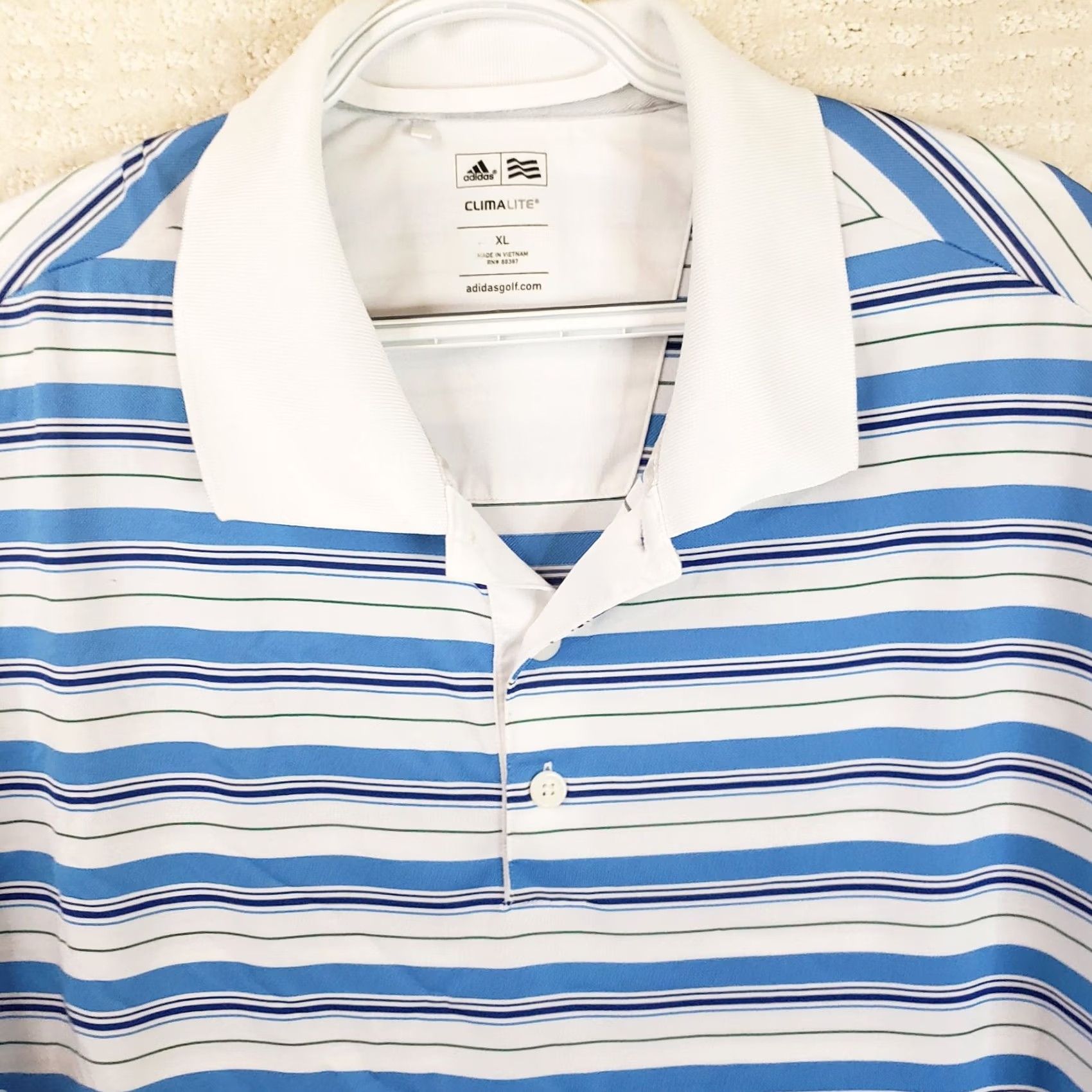 Adidas Adidas Polo Shirt Mens Climalite Blue White Striped Short Sleeve Golf XL Polo Shirt Mens Black? Size US XL / EU 56 / 4 - 3 Thumbnail