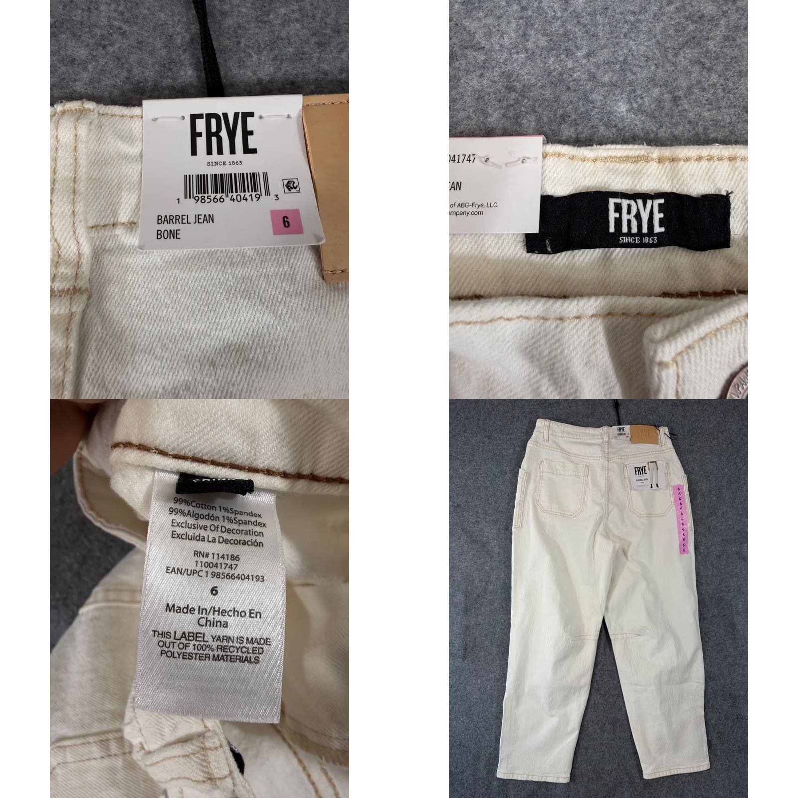 Frye Frye Barrel Ankle Jeans Womens 6 Bone Ivory Denim Button Fly Stretch Tapered Leg NWT Size 28" / US 6 / IT 42 - 8 Thumbnail