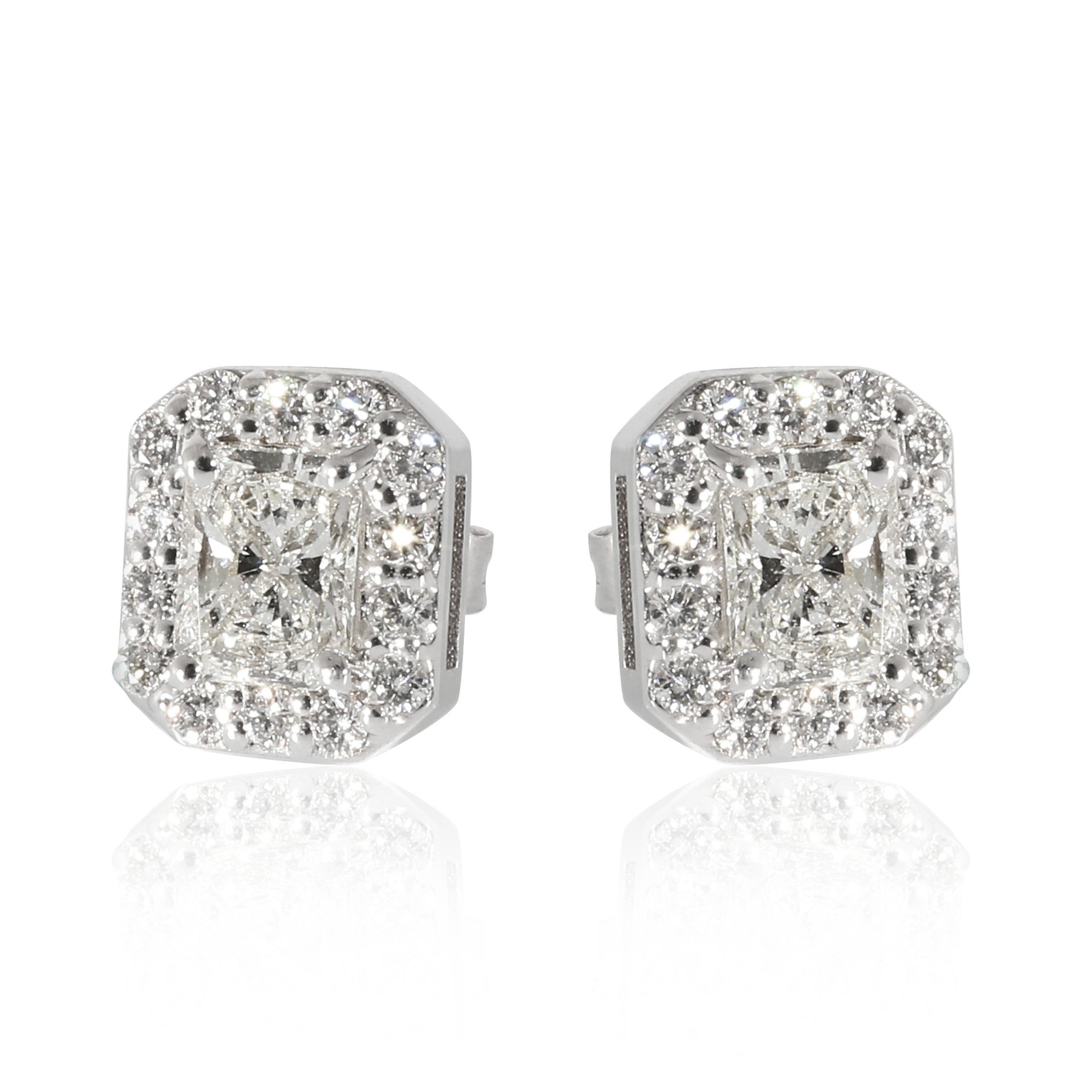 image of Diamond Radiant Halo Earrings In 18K White Gold (0.95 Ctw), Women's