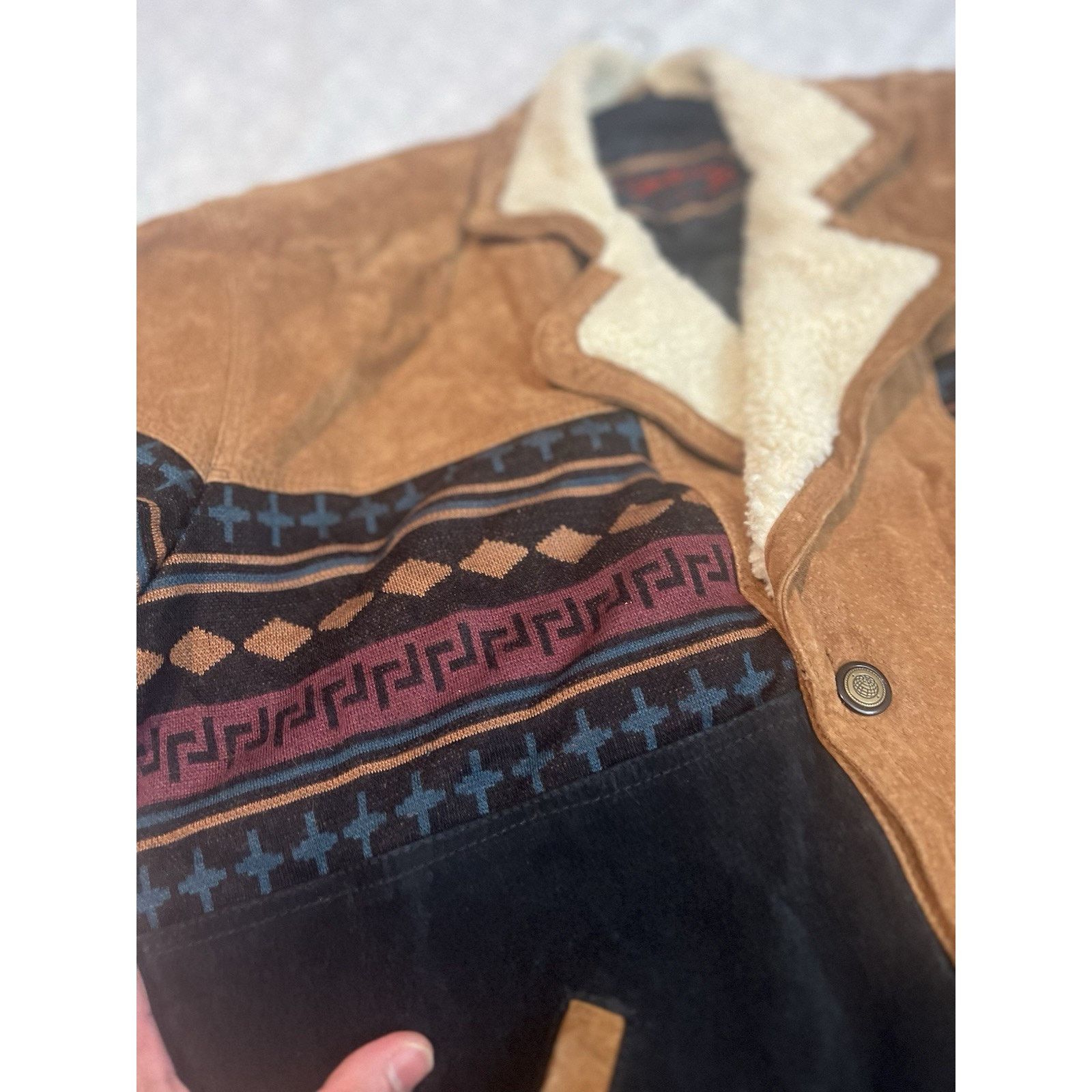 Other Vintage Leather Sherpa Lined Jacket Mens XL Western Aztec Size US XL / EU 56 / 4 - 14 Thumbnail