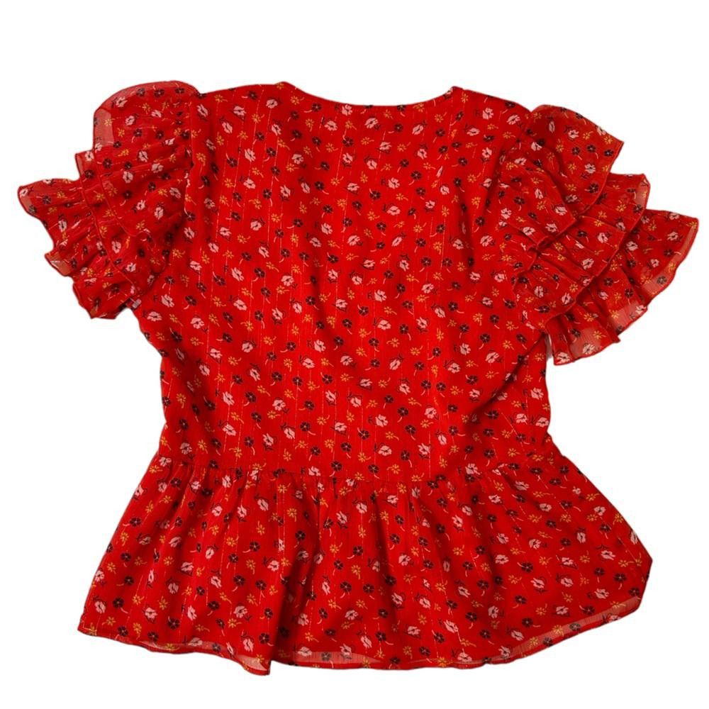 Madewell Madewell l NWT Tiered-Sleeve Peplum Top MetallicPosies Small Size S / US 4 / IT 40 - 3 Thumbnail