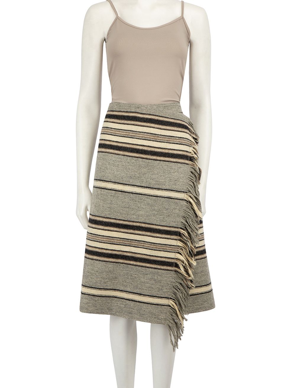 image of Isabel Marant Grey Wool Striped Tassel Wrap Skirt, Women's (Size 30)