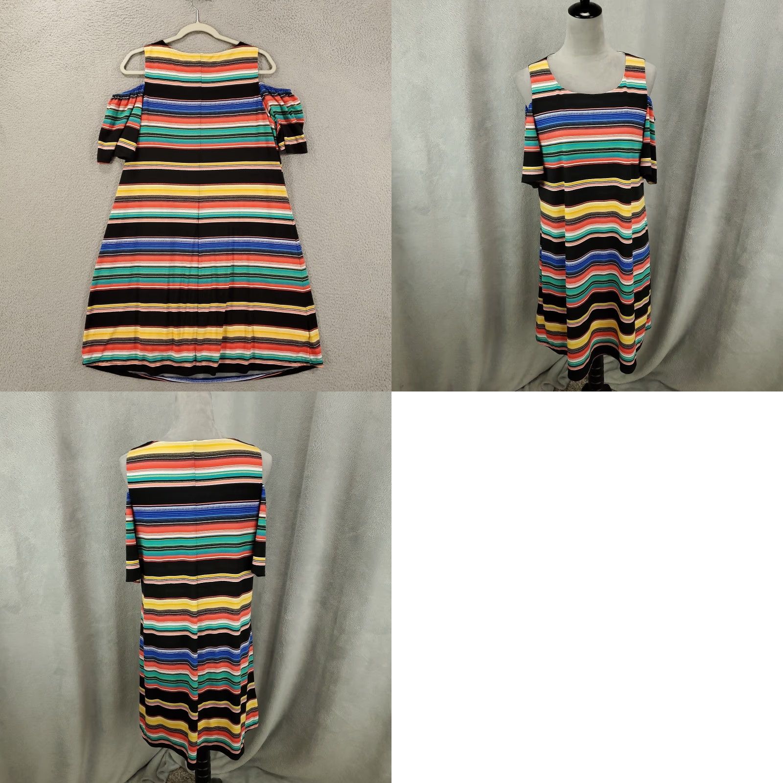 Rainbow Womens Colorful Striped Dress Size 8 Multicolored Rainbow Stretch Cold Shoulder Dress Size M / US 6-8 / IT 42-44 - 8 Thumbnail