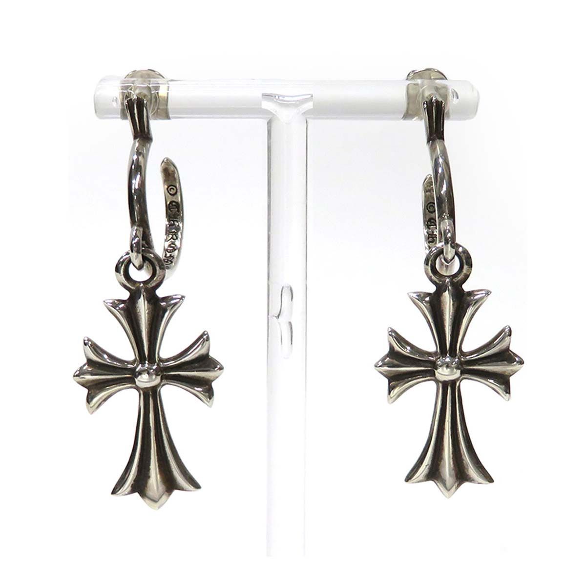 image of Chrome Hearts Hoop Cross Earrings in Silver, Men's