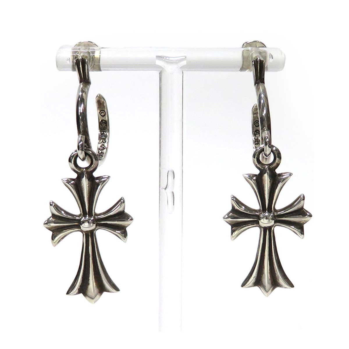 Pre-owned Chrome Hearts Hoop Cross Earrings In Silver